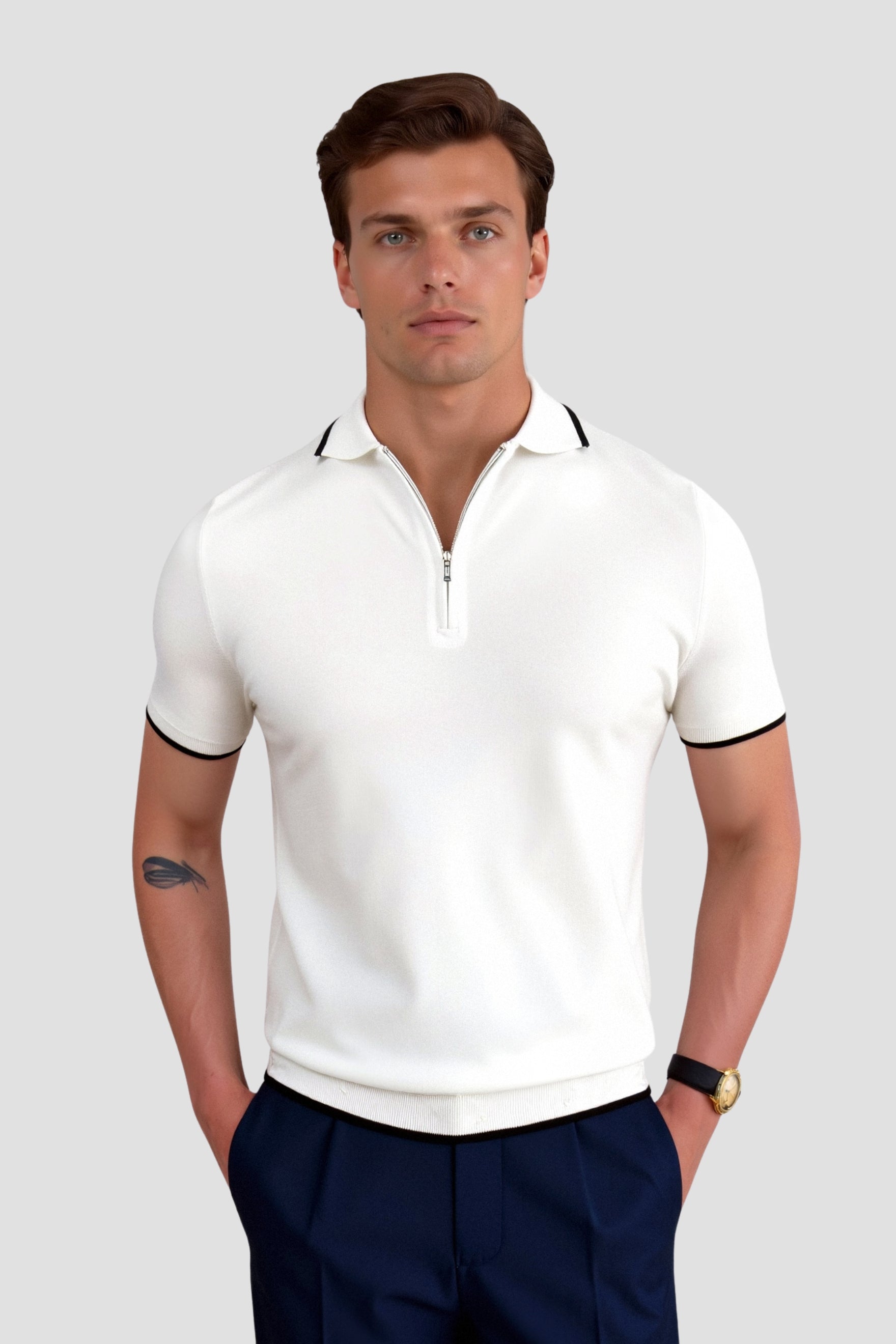 Old Money Color Matching Gebreid Kwart Rits Golf Polo T-shirt
