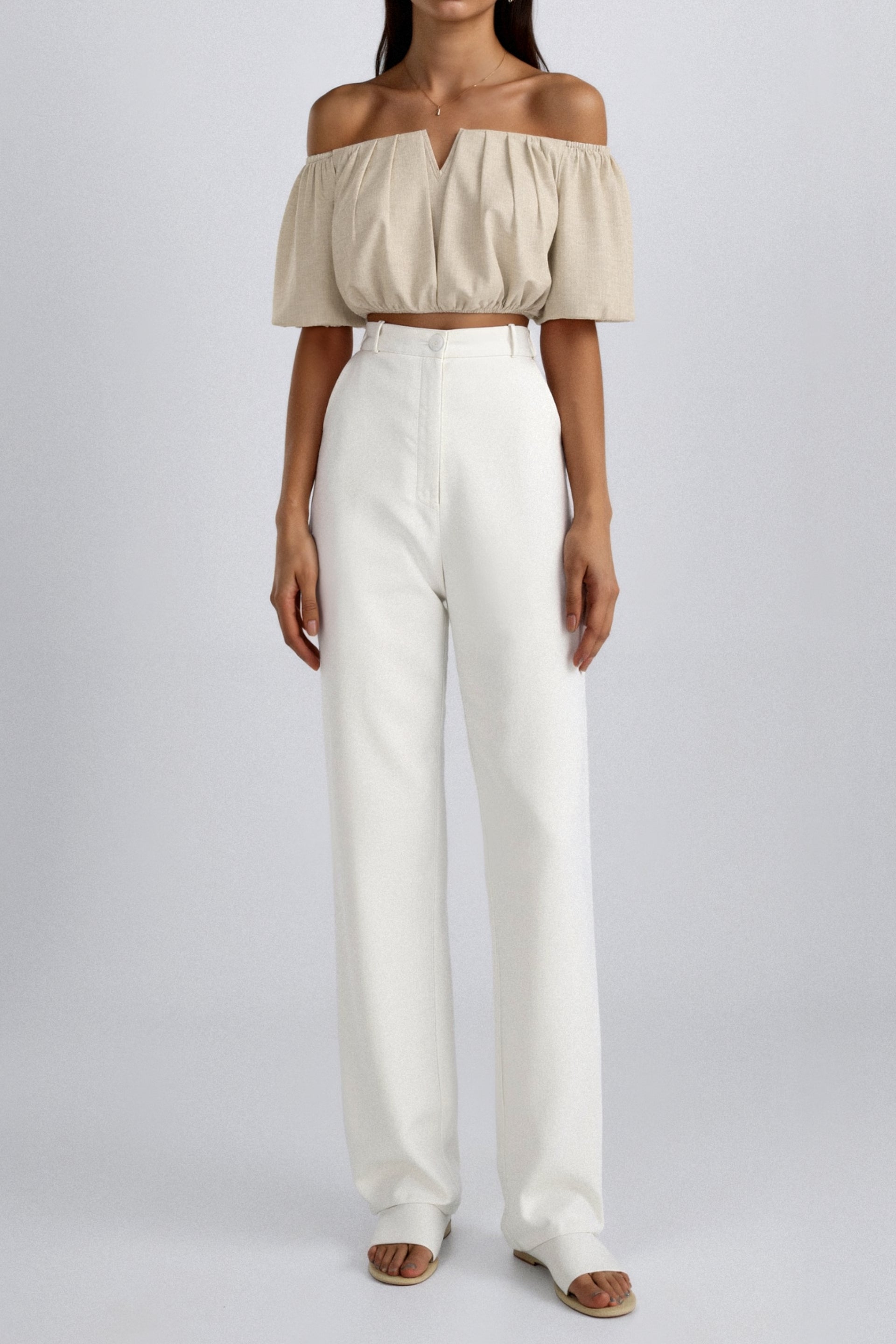 Old Money Elegant losvallend effen geplooid T-shirt met inkeping in de hals