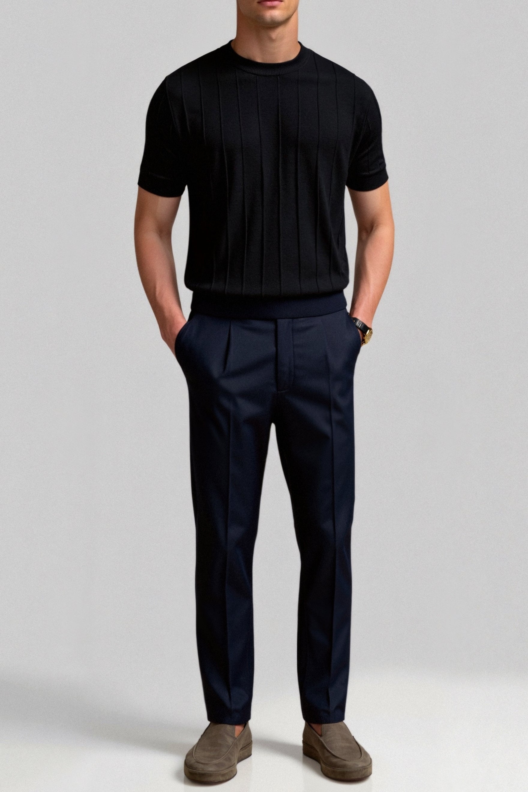 Old Money Classic Heavy O-hals gestreept T-shirt