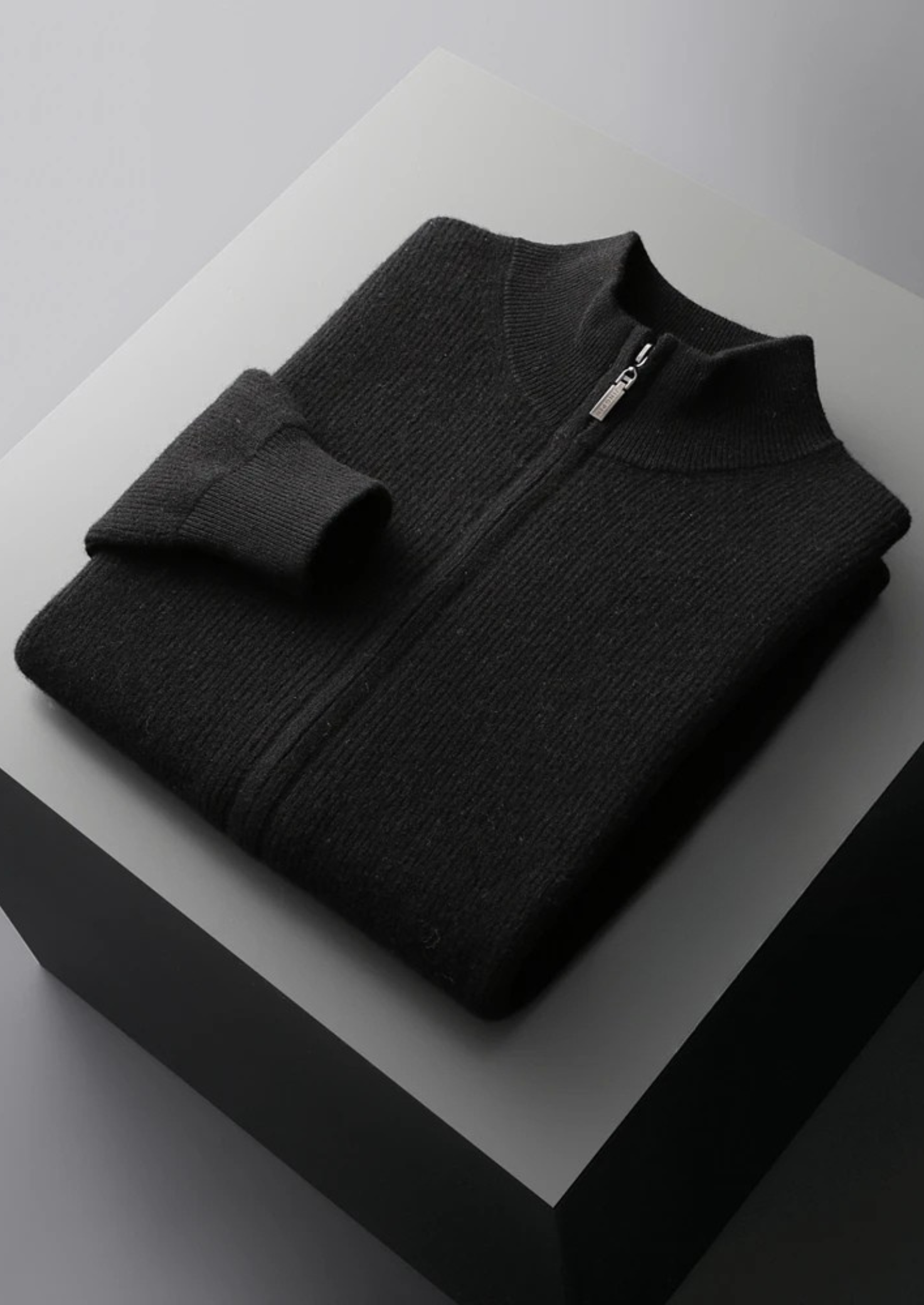 PURE EXTRA-FINE MERINO WOOL RIBBED ZIP CARDIGAN