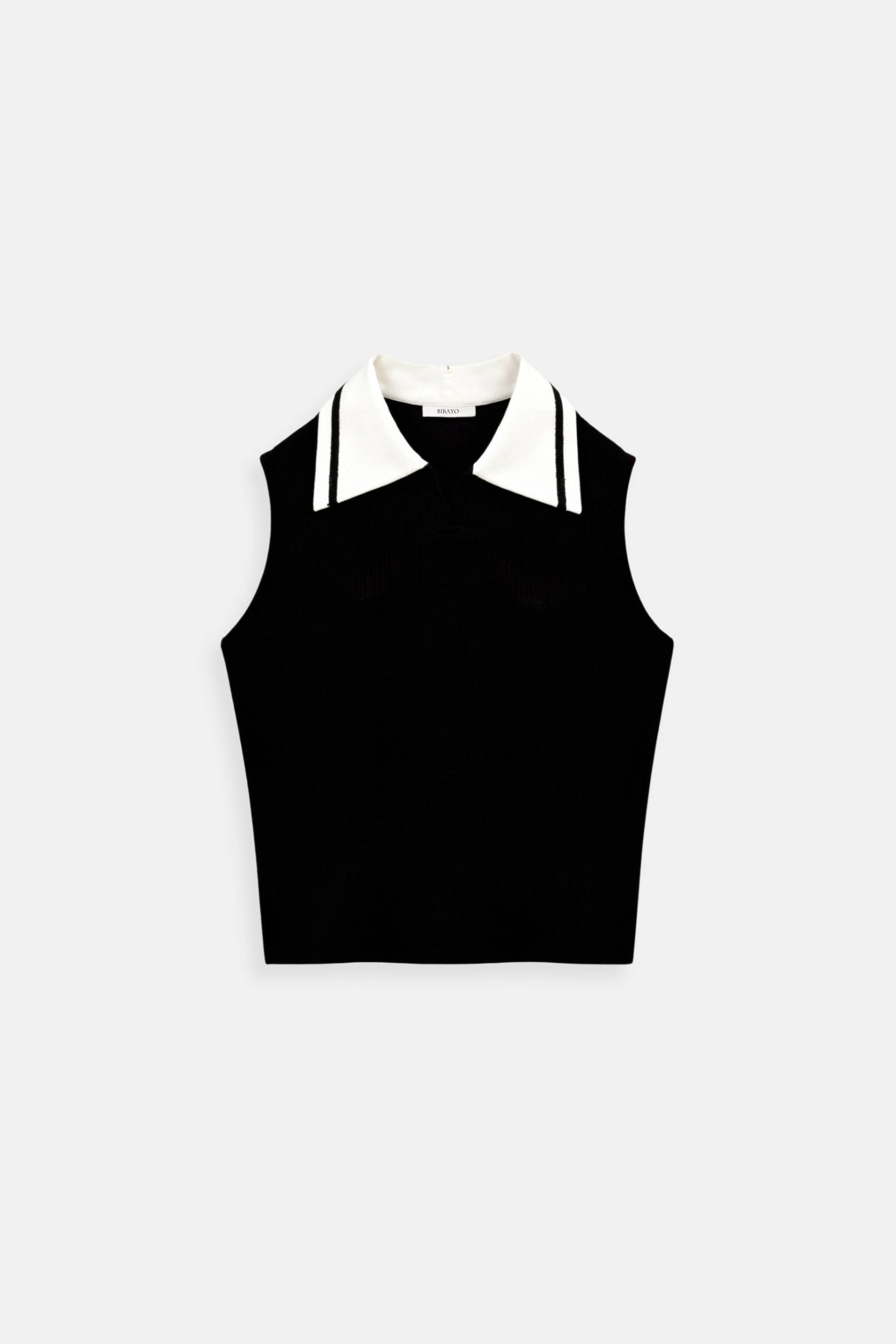 Mouwloos gebreid vest met kleurblokkraag van Old Money