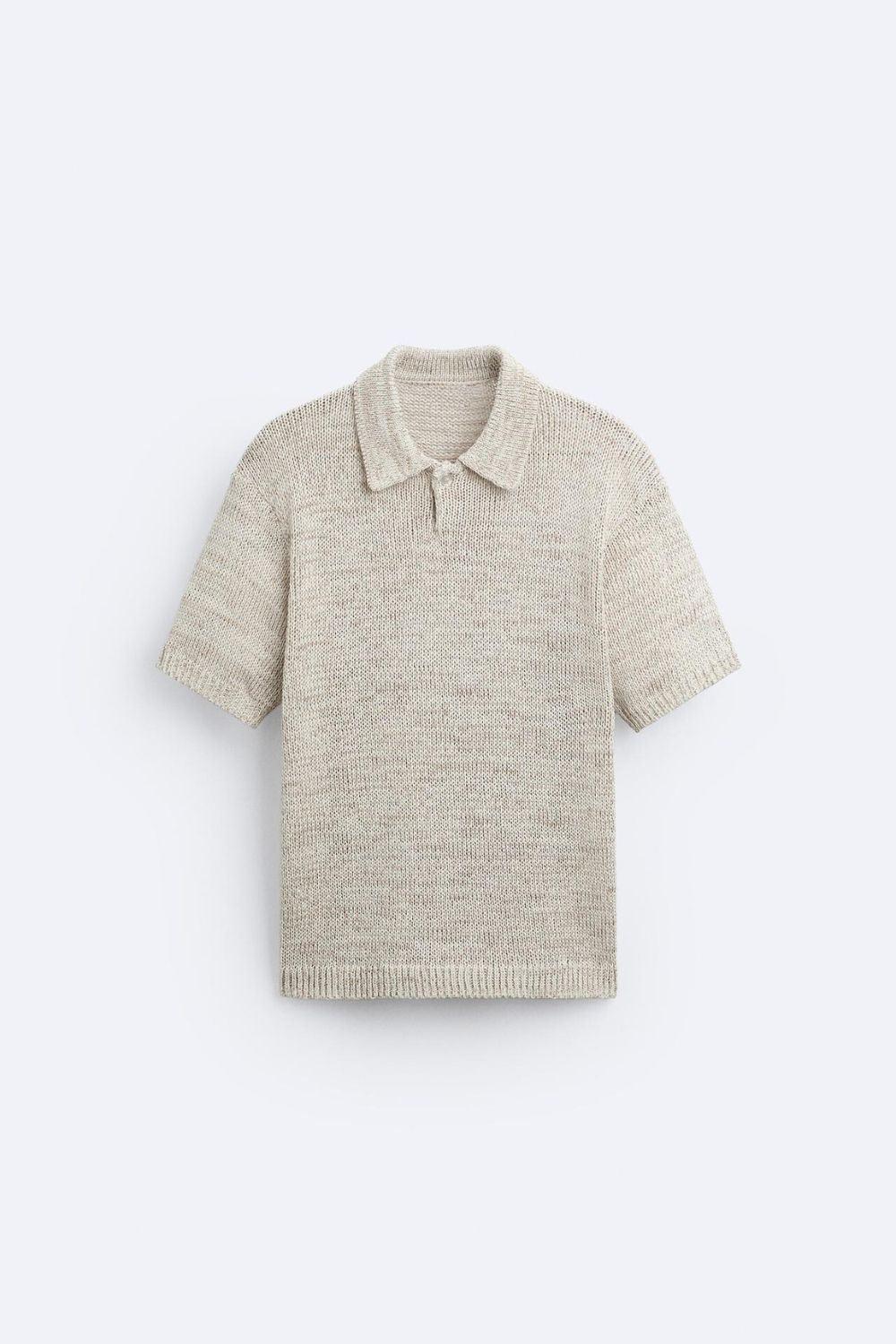 Oud geld geknoopt gebreid poloshirt
