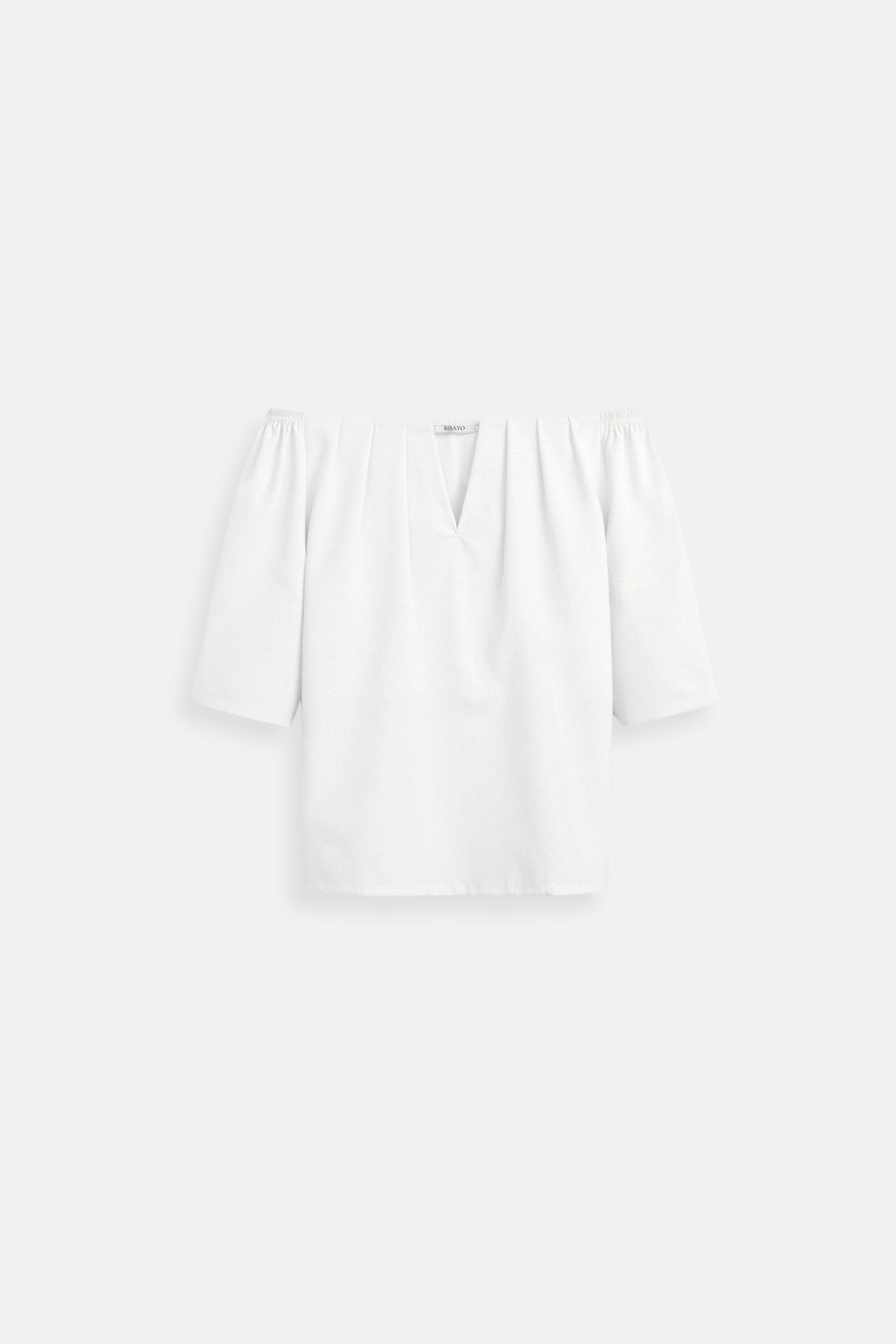 Old Money Elegant losvallend effen geplooid T-shirt met inkeping in de hals