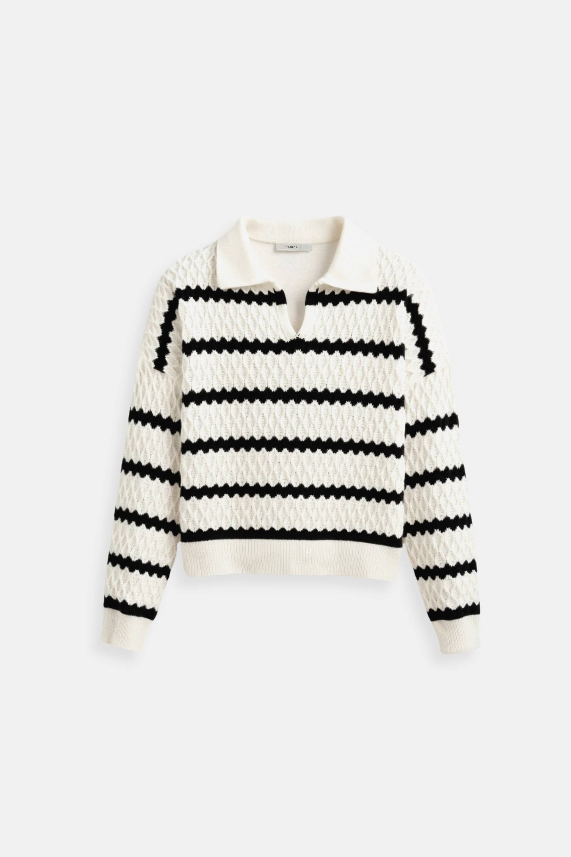 Premium elegante trui met lange mouwen, patroon, strepen, verlaagde schouders en kraag