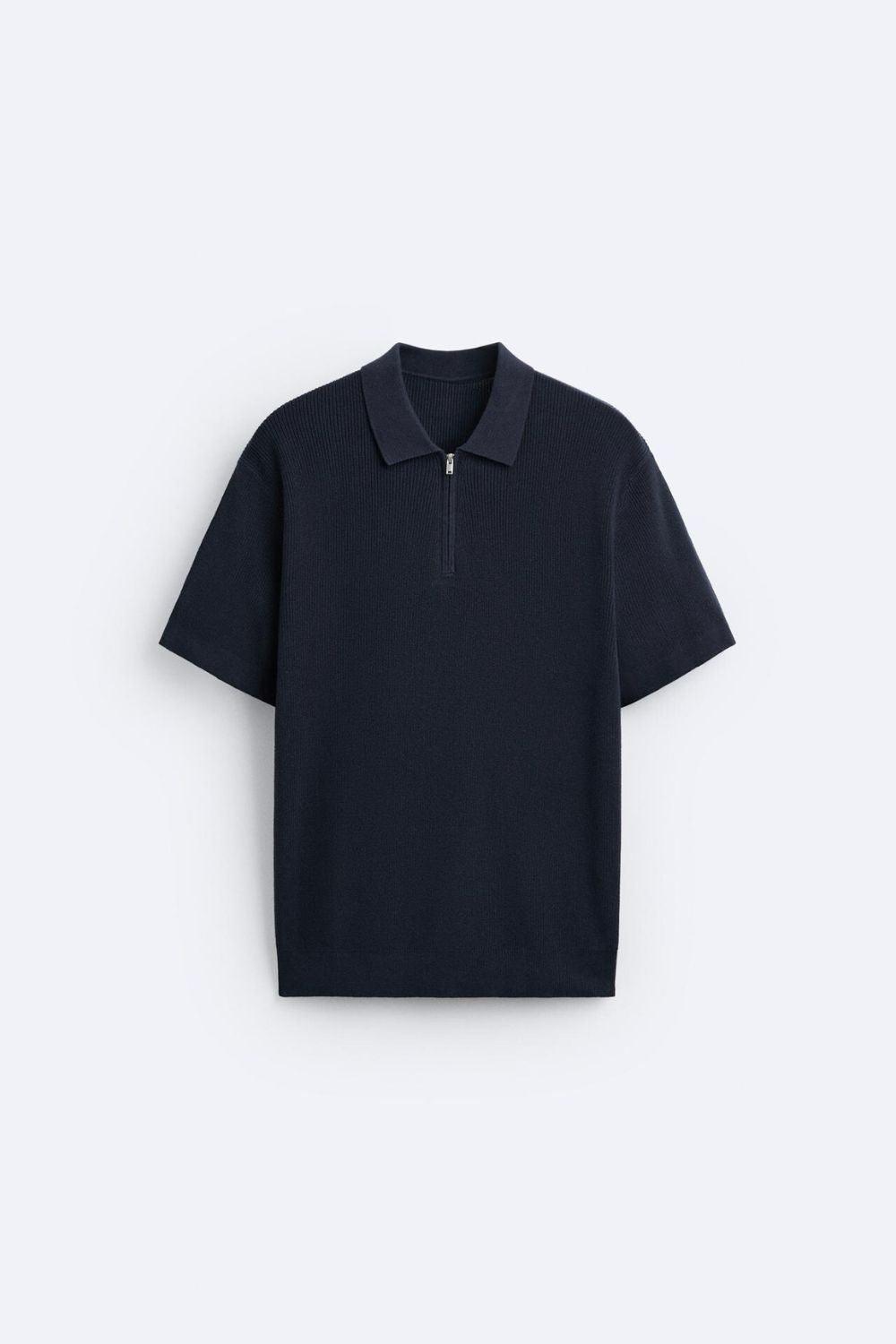 Old Money gebreid poloshirt met korte mouwen en rits
