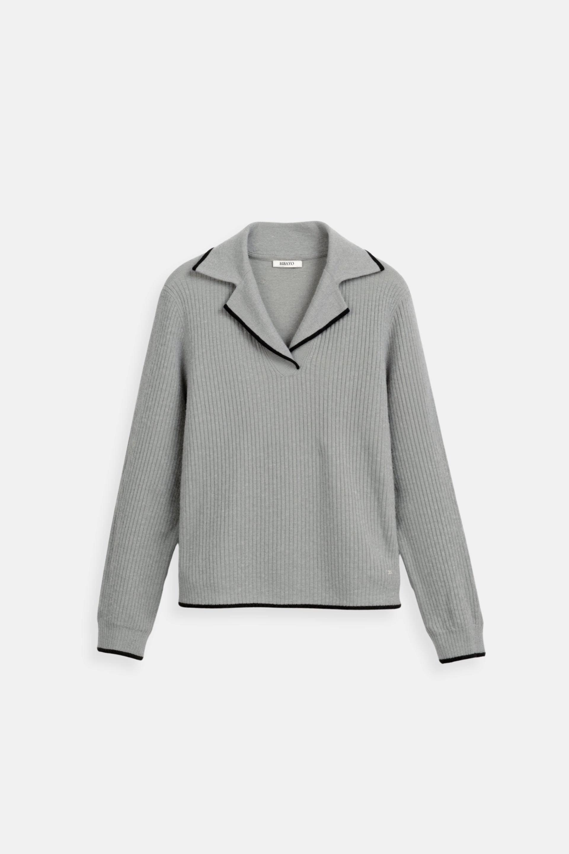 Old Money Contrast Trim Gray Label Neck Trui