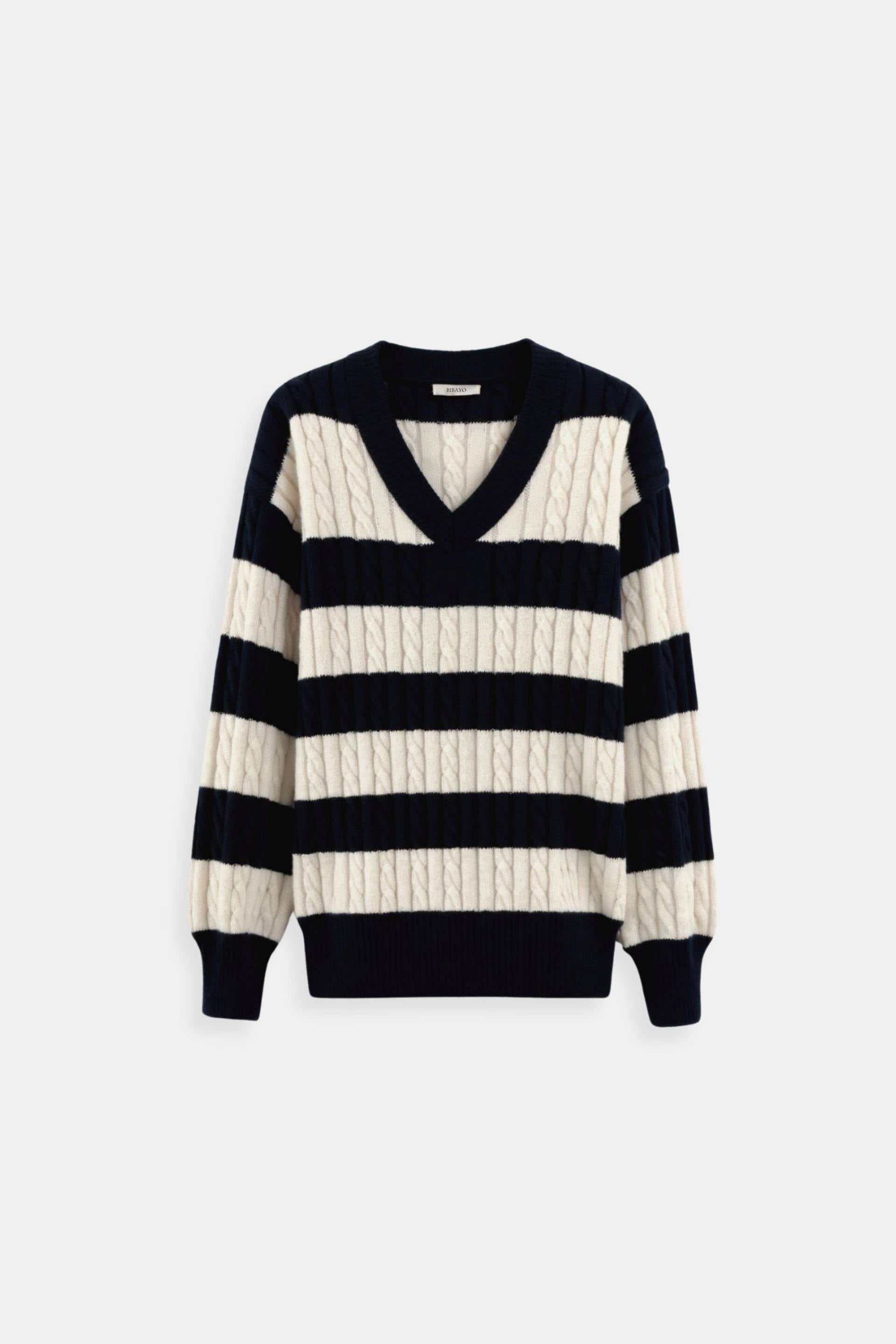 Old Money kabelgebreide kleurblok V-hals elegante trui met verlaagde schouders