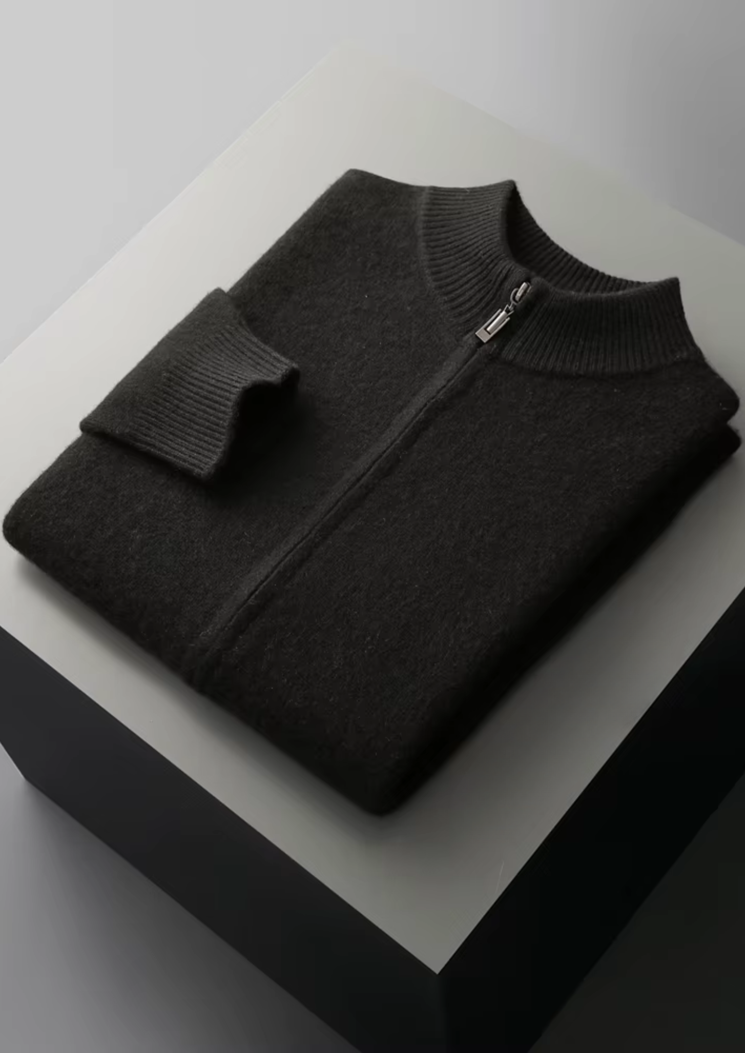 PURE EXTRA-FINE MERINO WOOL ZIPPER CARDIGAN