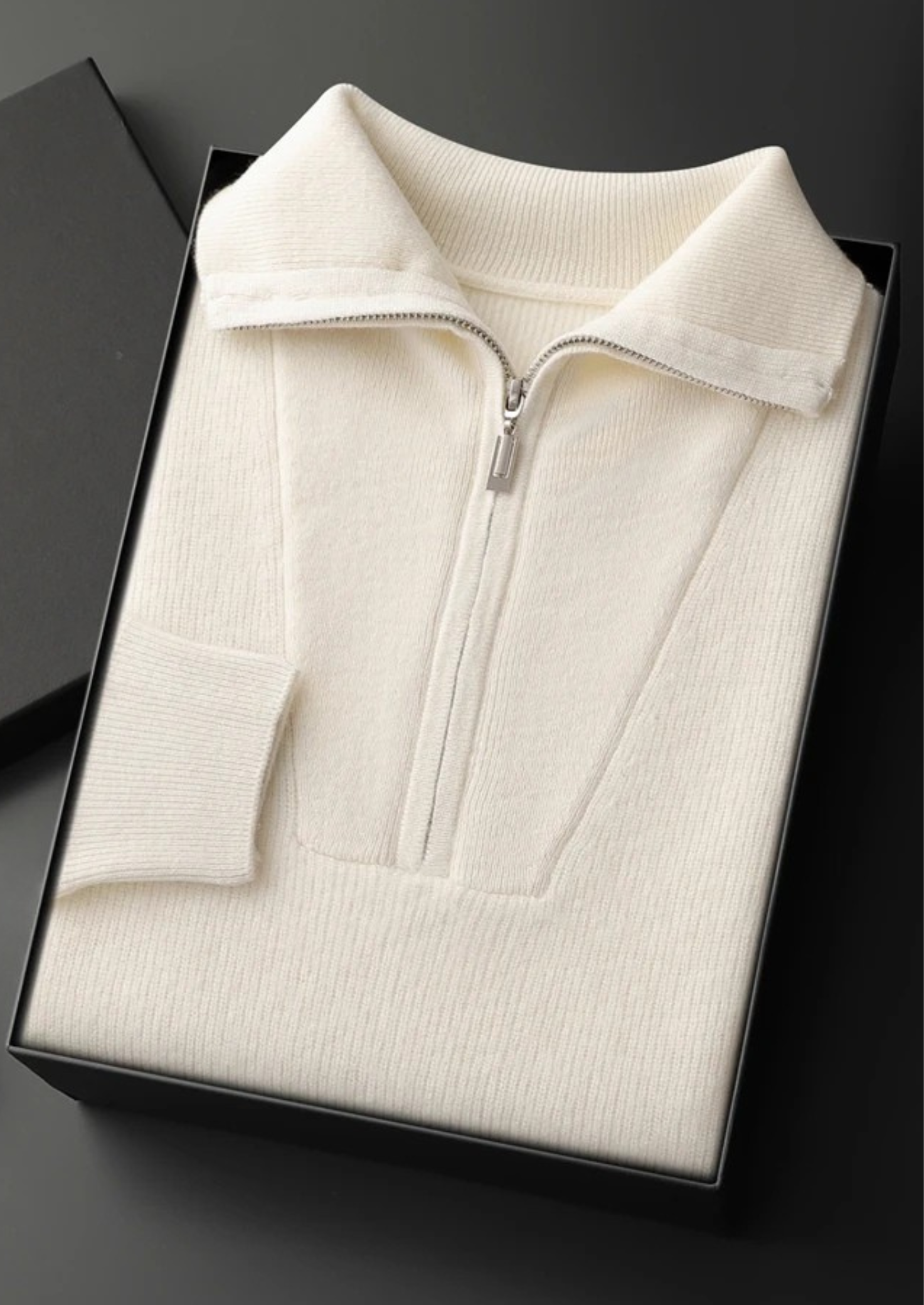 PREMIUM CASHMERE RIBBED HALF-ZIP SWEATER