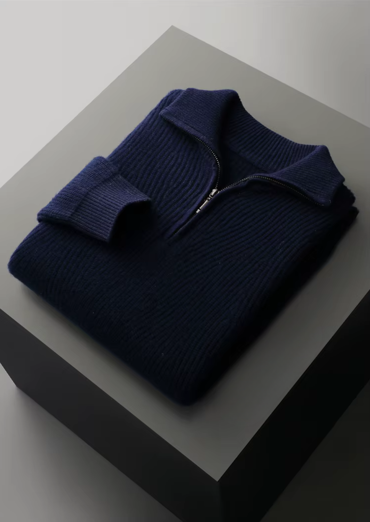 PURE EXTRA-FINE MERINO WOOL RIBBED HALF-ZIP