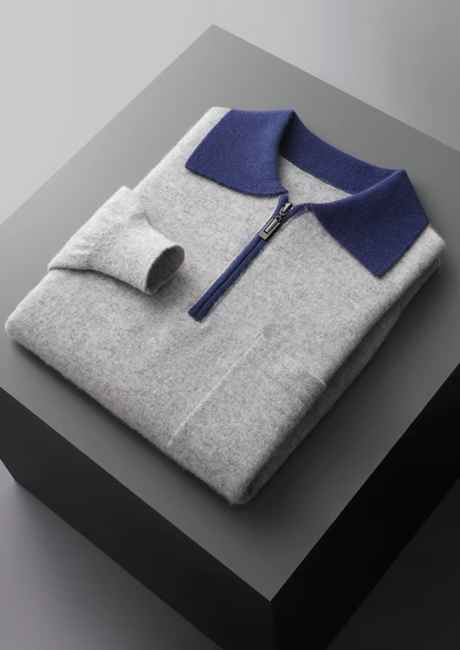 PREMIUM CASHMERE TWO TONE ZIPPER POLO