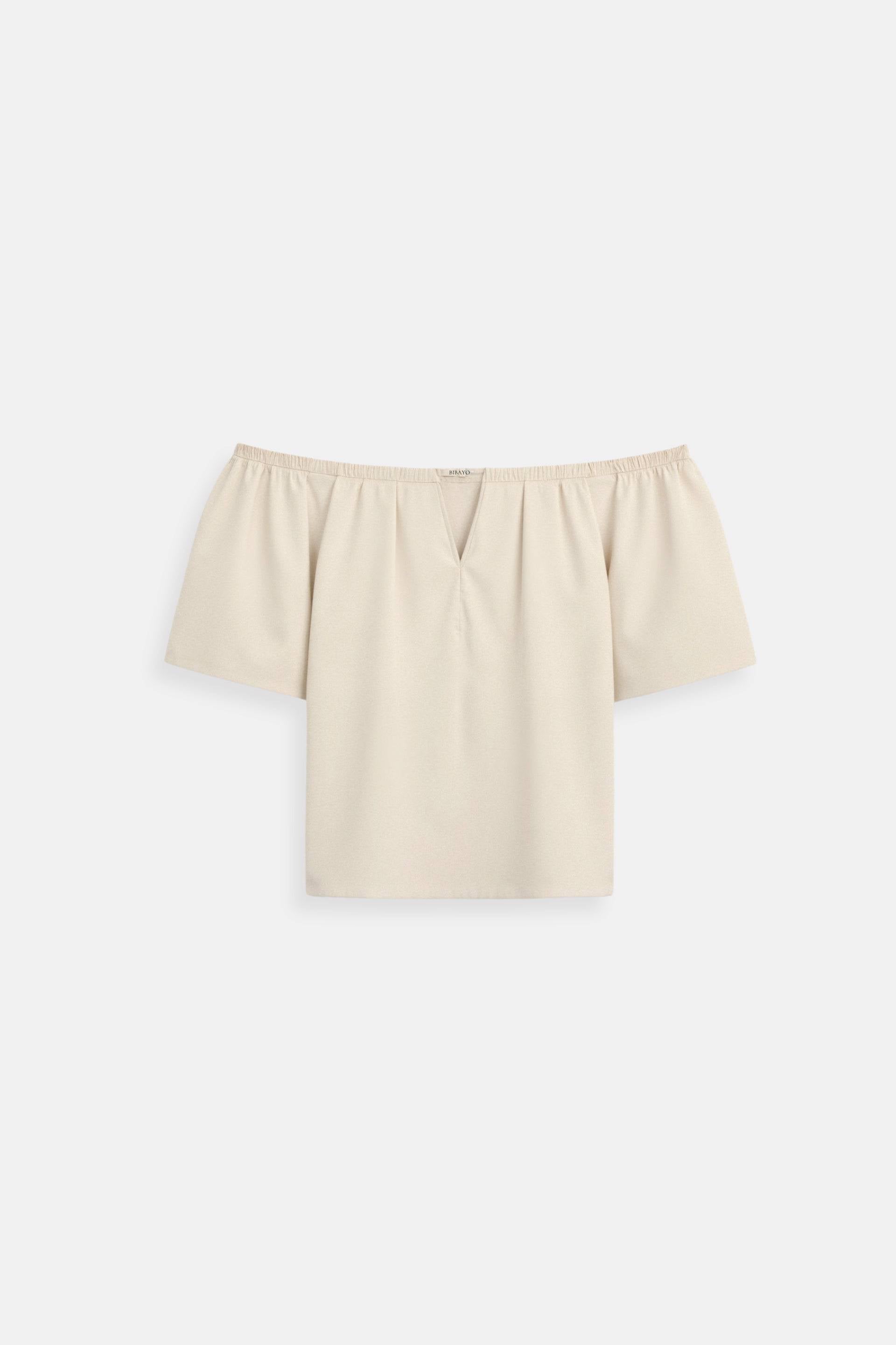 Old Money Elegant losvallend effen geplooid T-shirt met inkeping in de hals