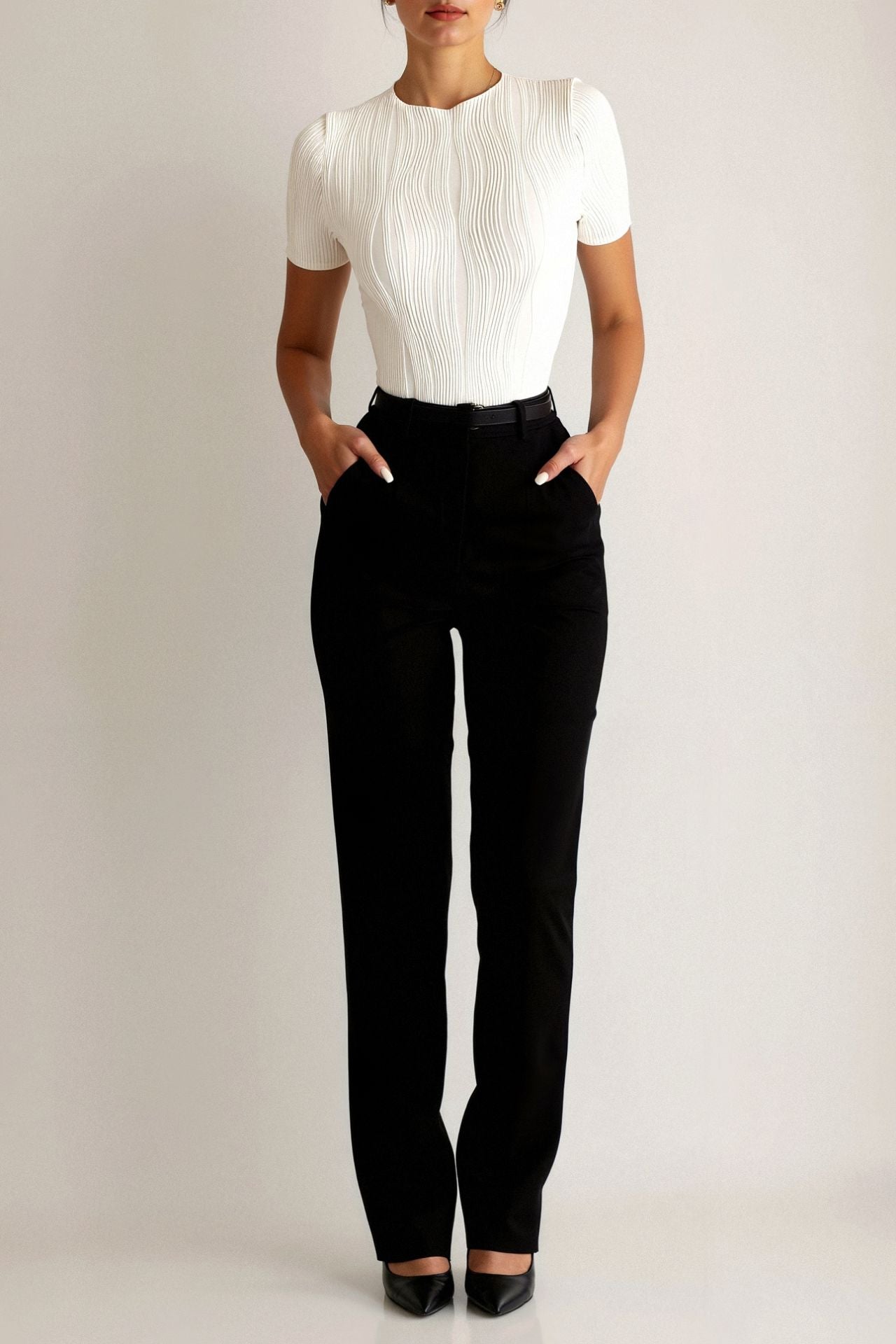 Old Money Lente & Zomer Effen T-shirt met Ronde Hals en Textuur