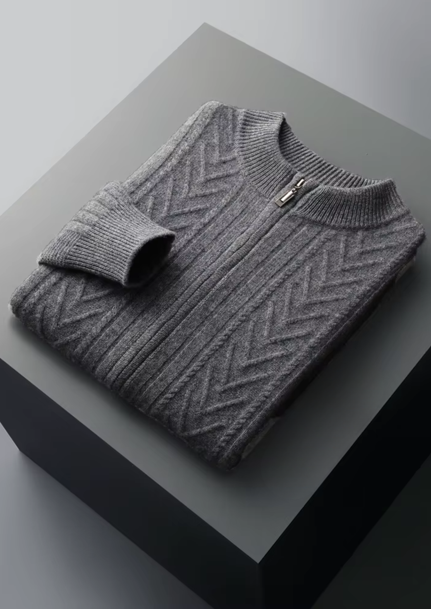 PURE EXTRA-FINE MERINO WOOL PATTERNED ZIP CARDIGAN