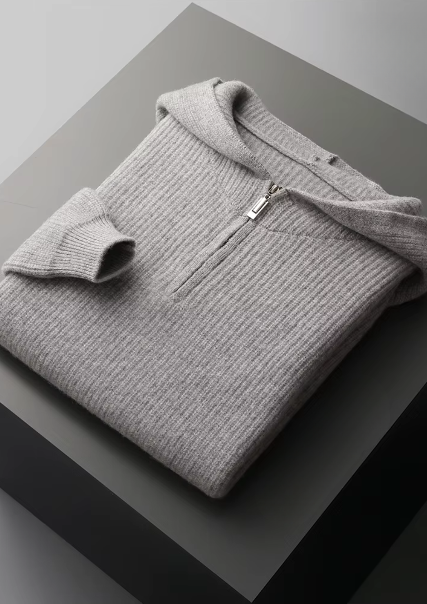 PURE EXTRA-FINE MERINO WOOL HALF ZIPPER HOODIE