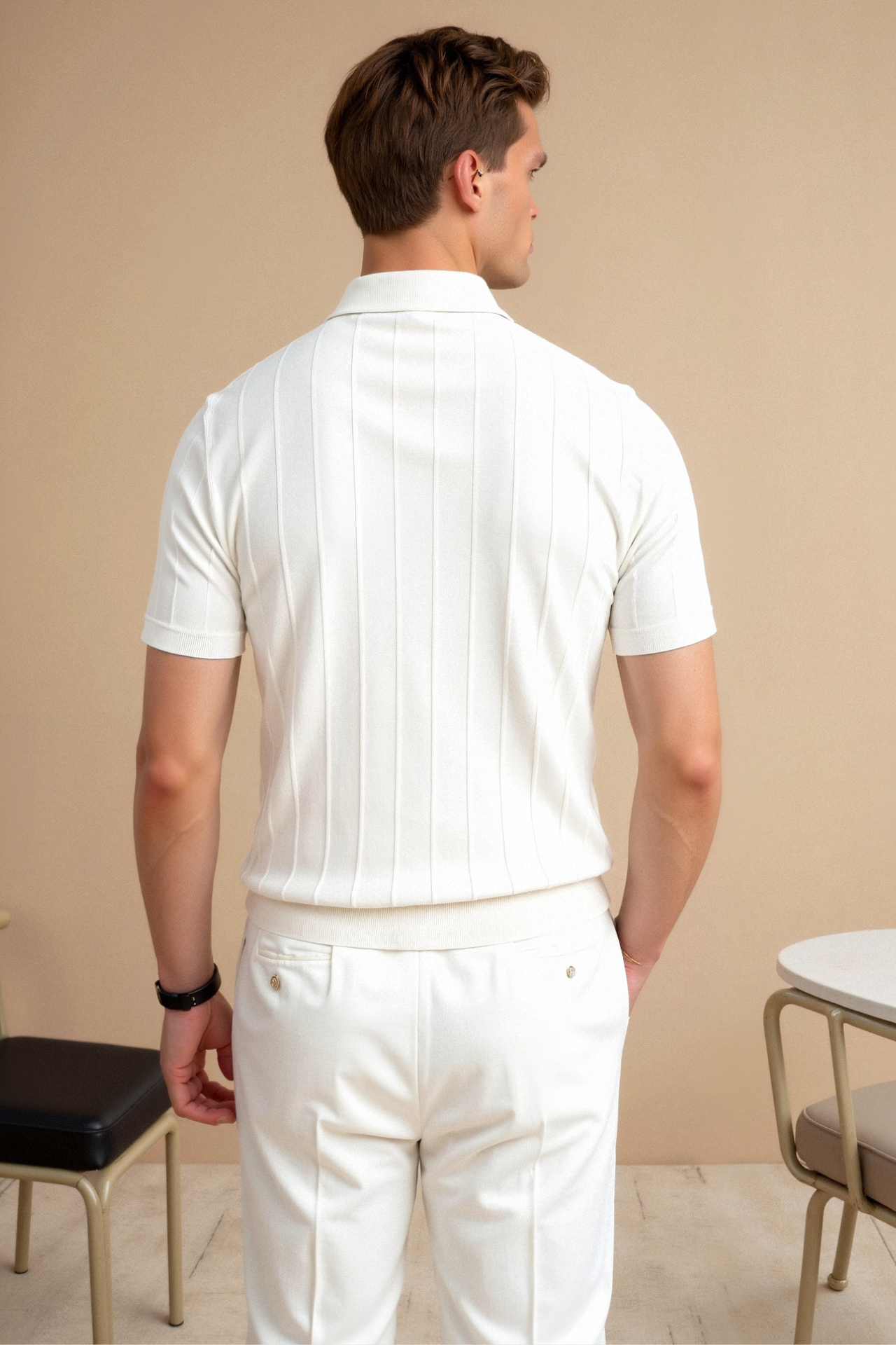 Old Money verticaal gestreept chic poloshirt met knoopjes