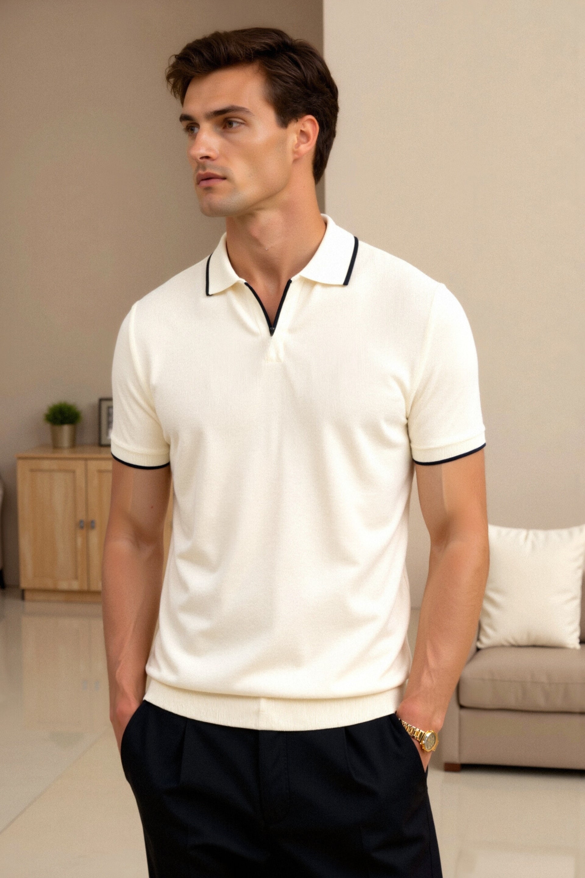 Old Money Contrast Slim Fit Elegant Zomer Mouwloos Polo T-shirt