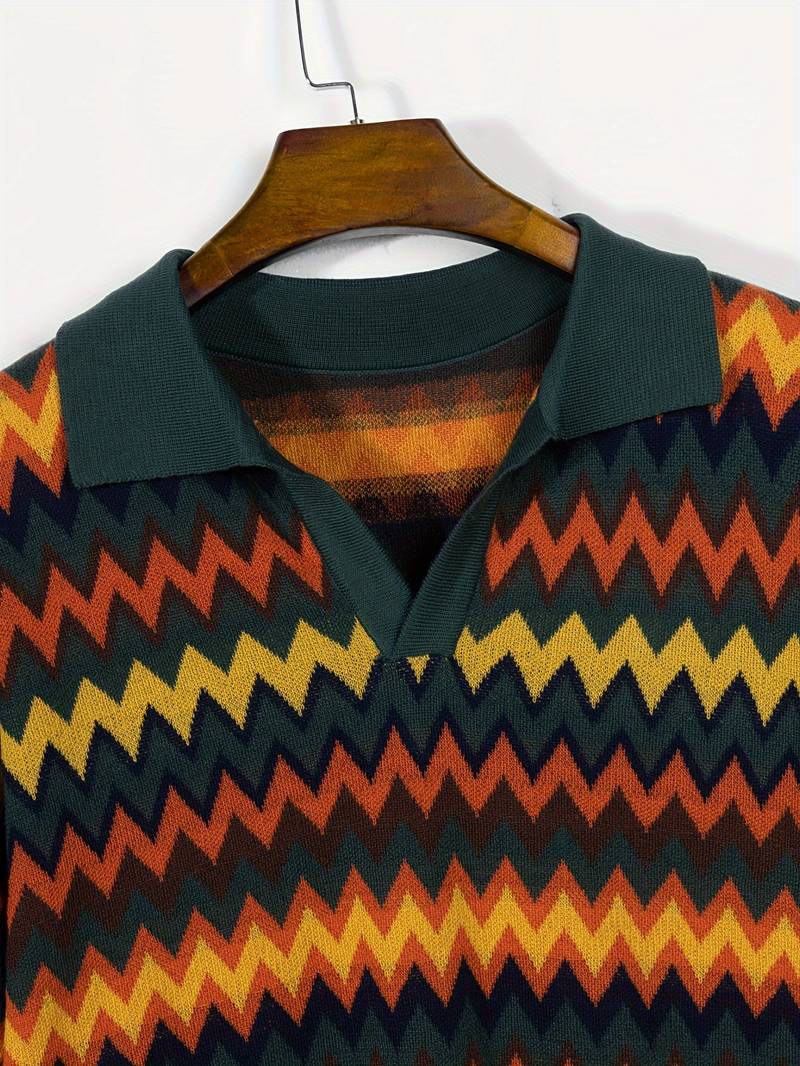 Chic gebreide polo met oud geldgolfpatroon