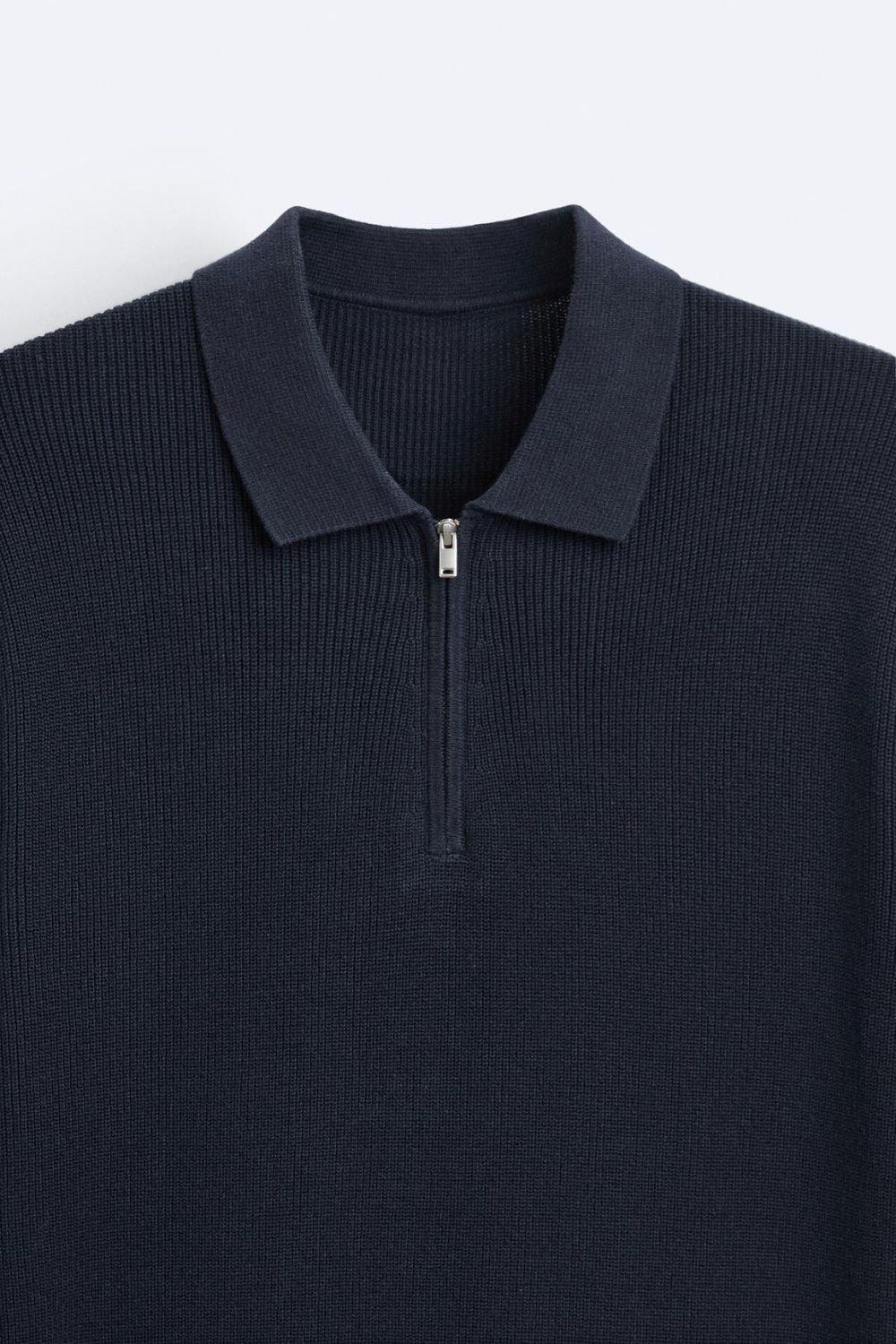 Old Money gebreid poloshirt met korte mouwen en rits