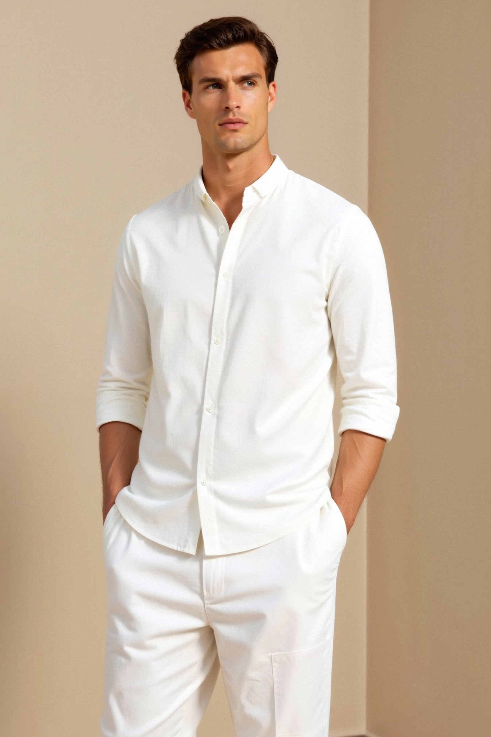 Oud geld katoenen linnen overhemd met lange mouwen