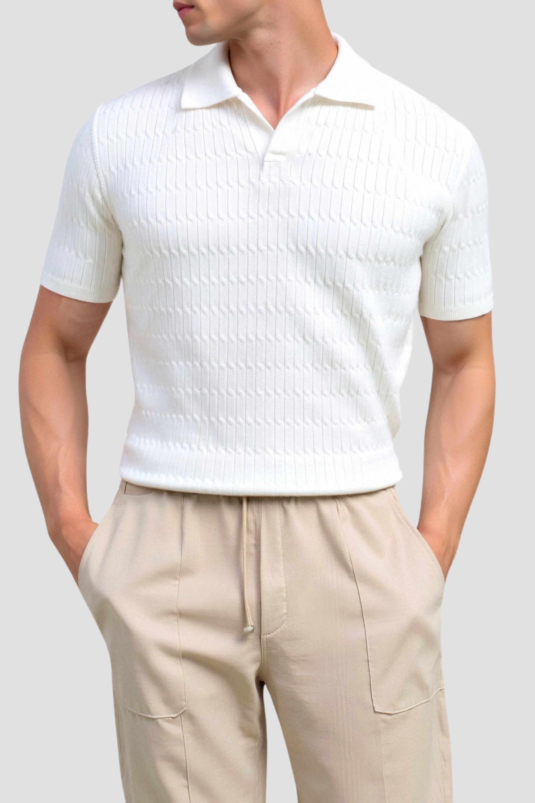 Oud geld revers gebreid poloshirt