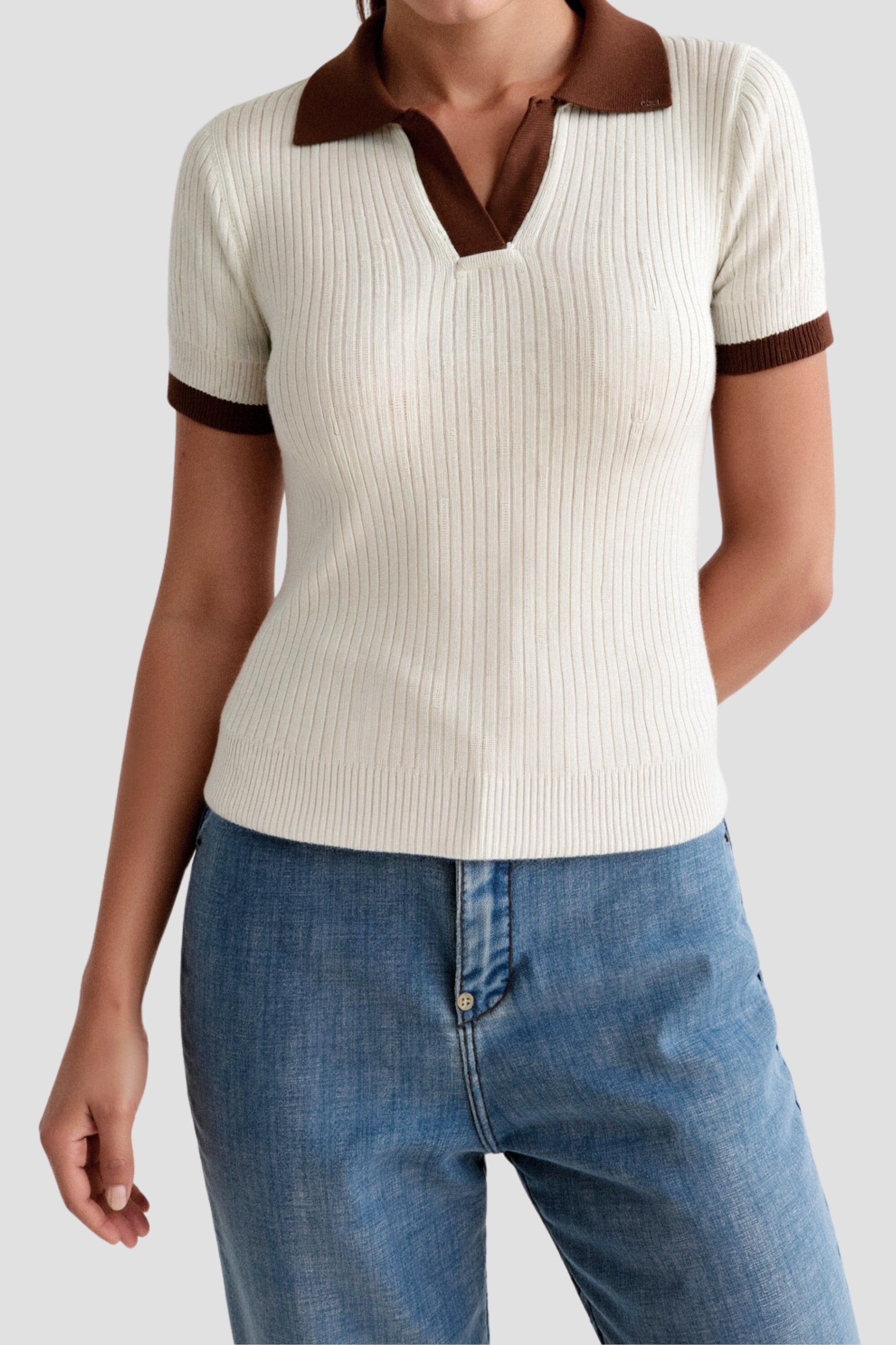 Old Money Casual Polo Color Block Gebreide Top met Inkepingenkraag