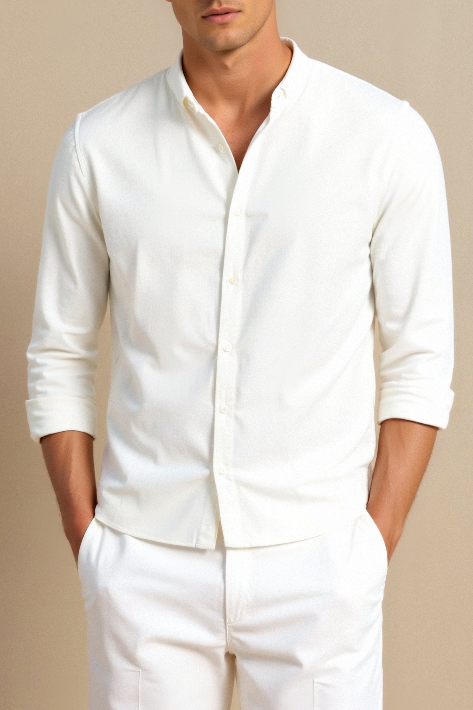 Oud geld katoenen linnen overhemd met lange mouwen