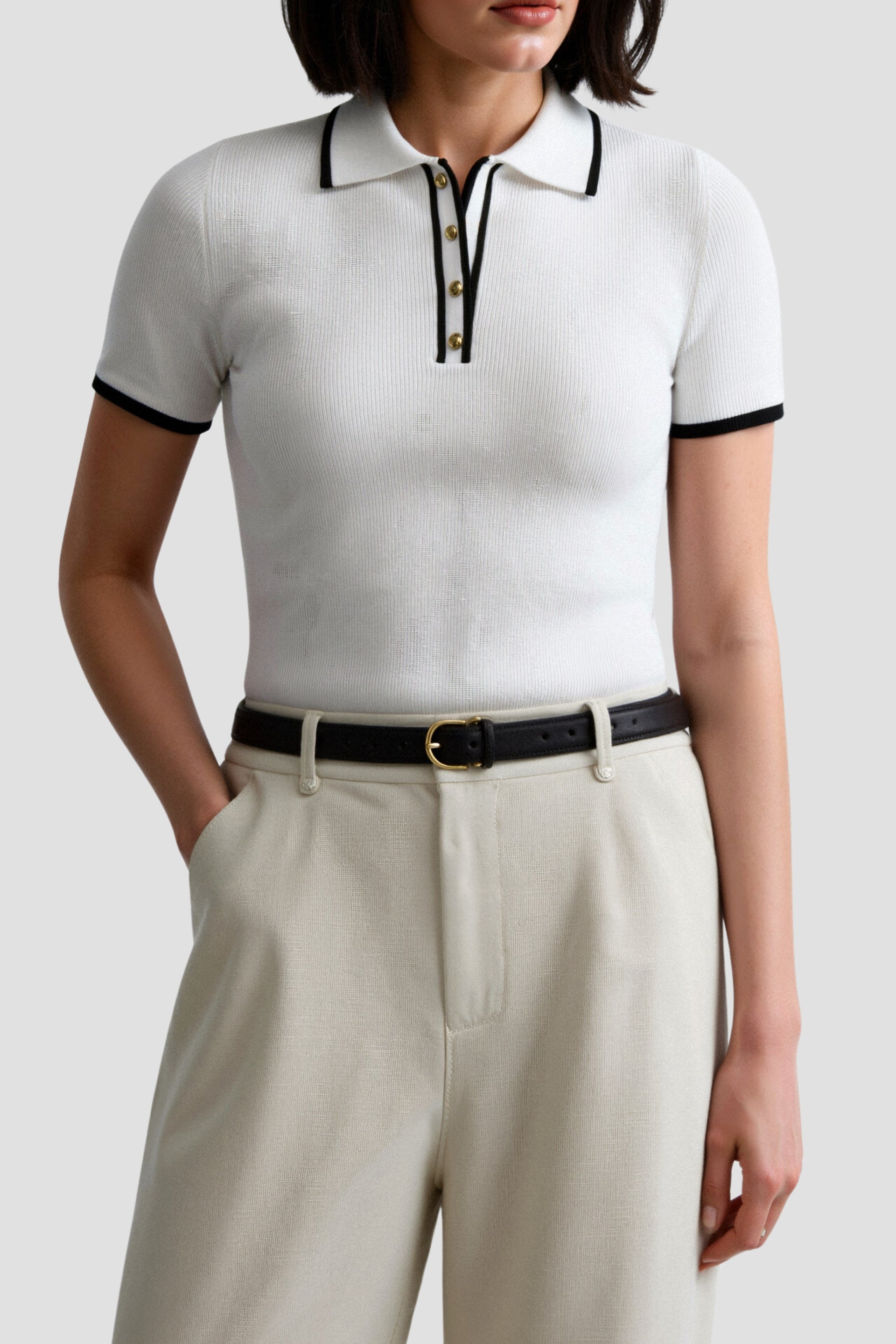 Old Money Contrast Elegant Trim Kraag Slim Button Up Polo T-shirt