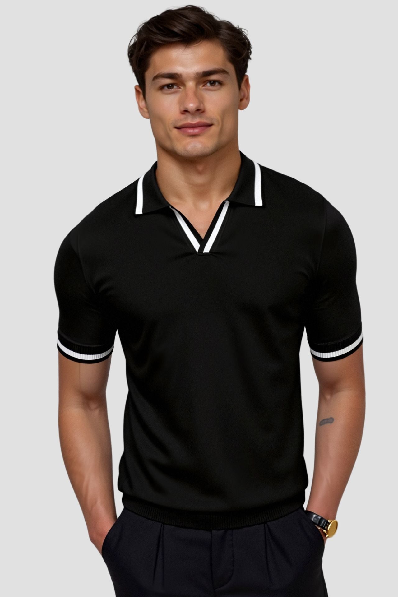 Old Money Contrast Slim Fit Elegant Zomer Mouwloos Polo T-shirt
