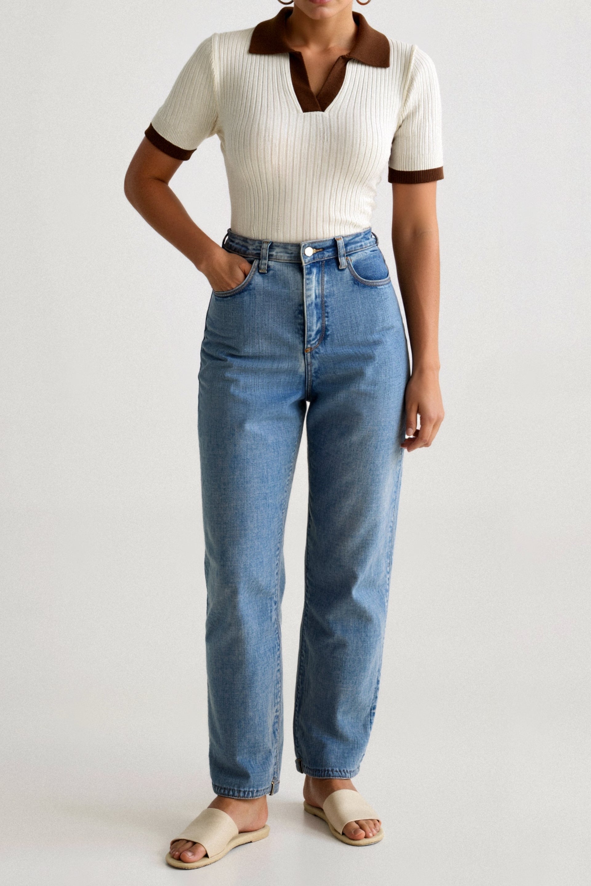 Old Money Casual Polo Color Block Gebreide Top met Inkepingenkraag