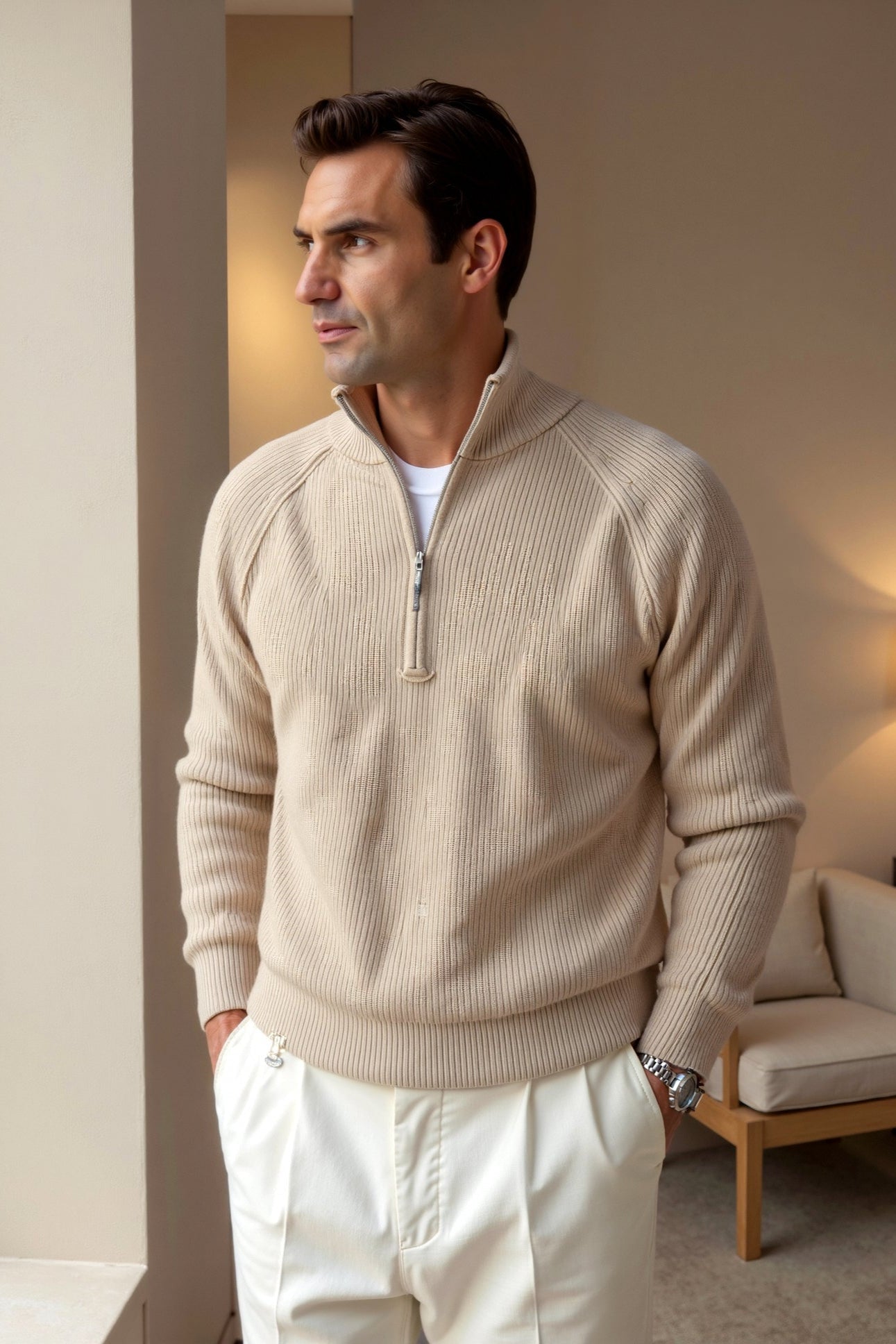Old Money Men's Solid Thick Elegant Knitted Sweater