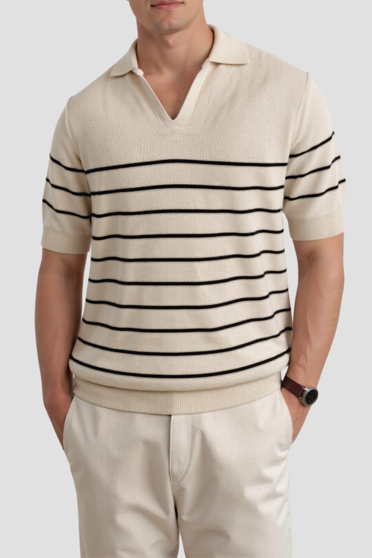 Old Money Casual korte mouwen gebreide polo met hoge stretch