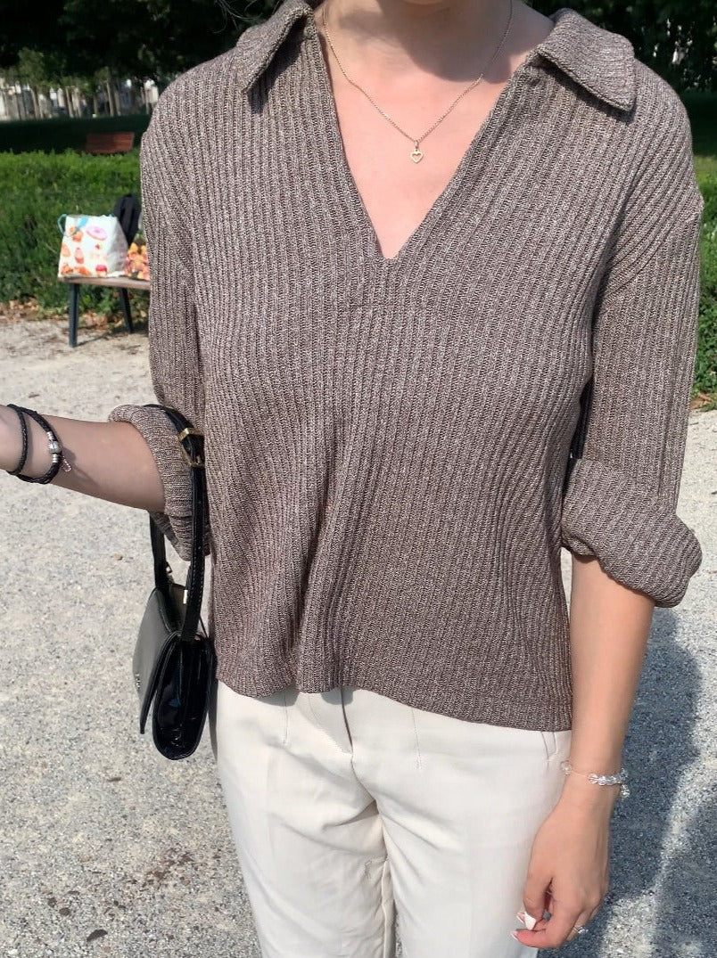 Old Money geribbeld elegant kraag T-shirt