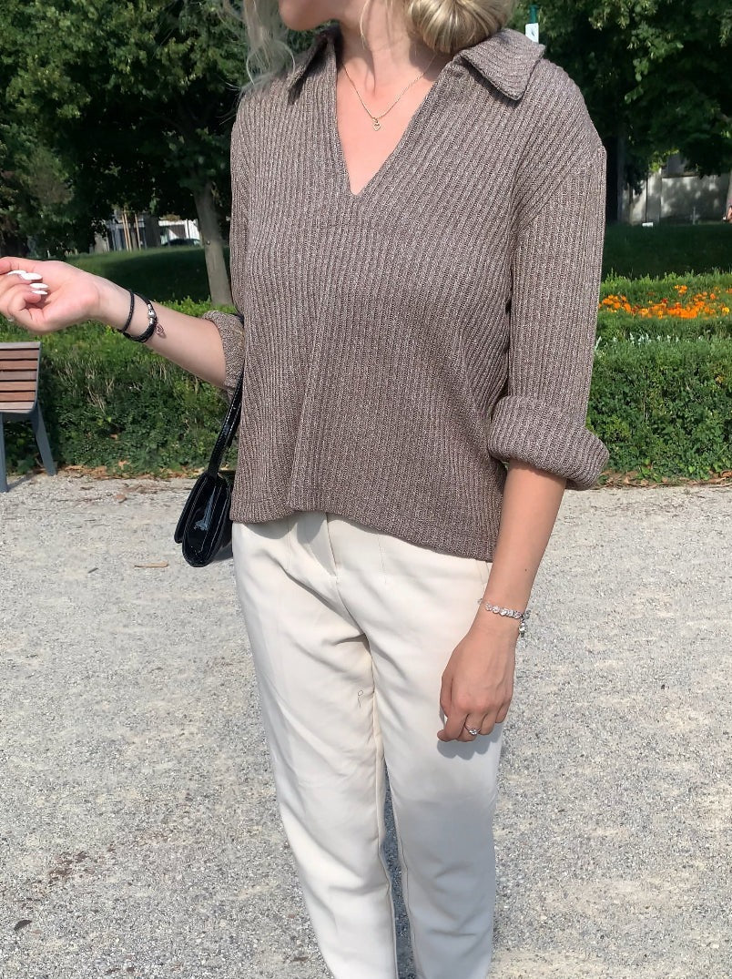 Old Money geribbeld elegant kraag T-shirt