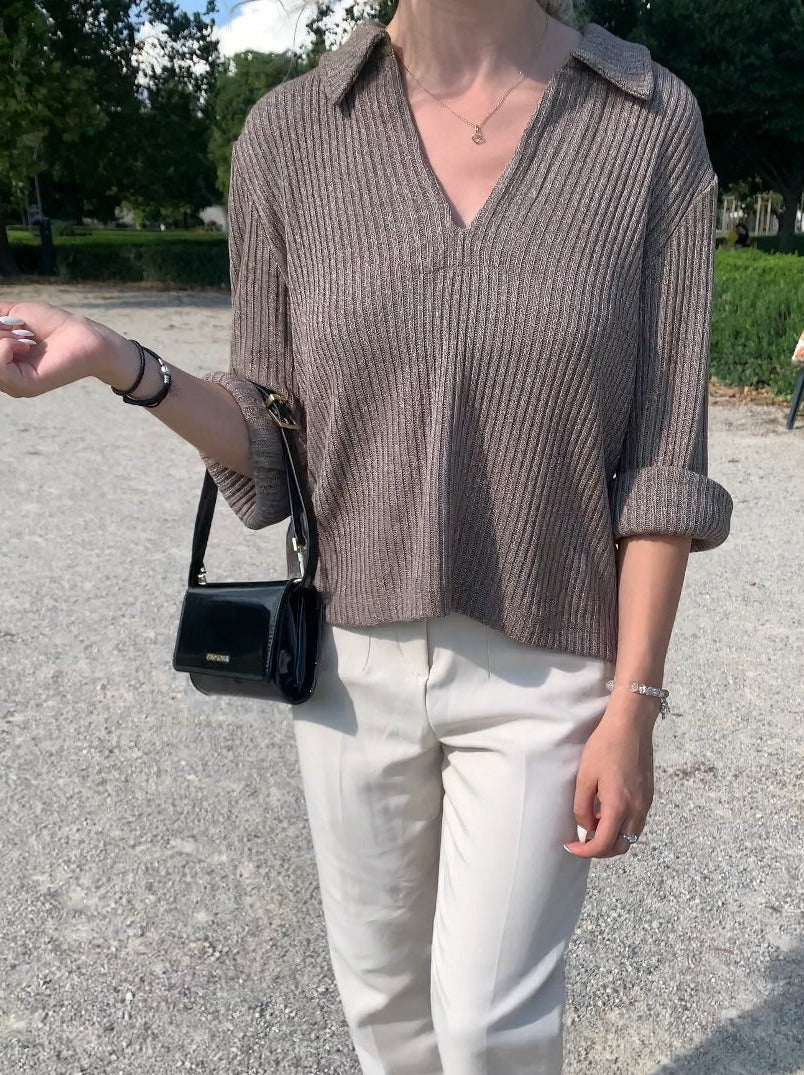 Old Money geribbeld elegant kraag T-shirt