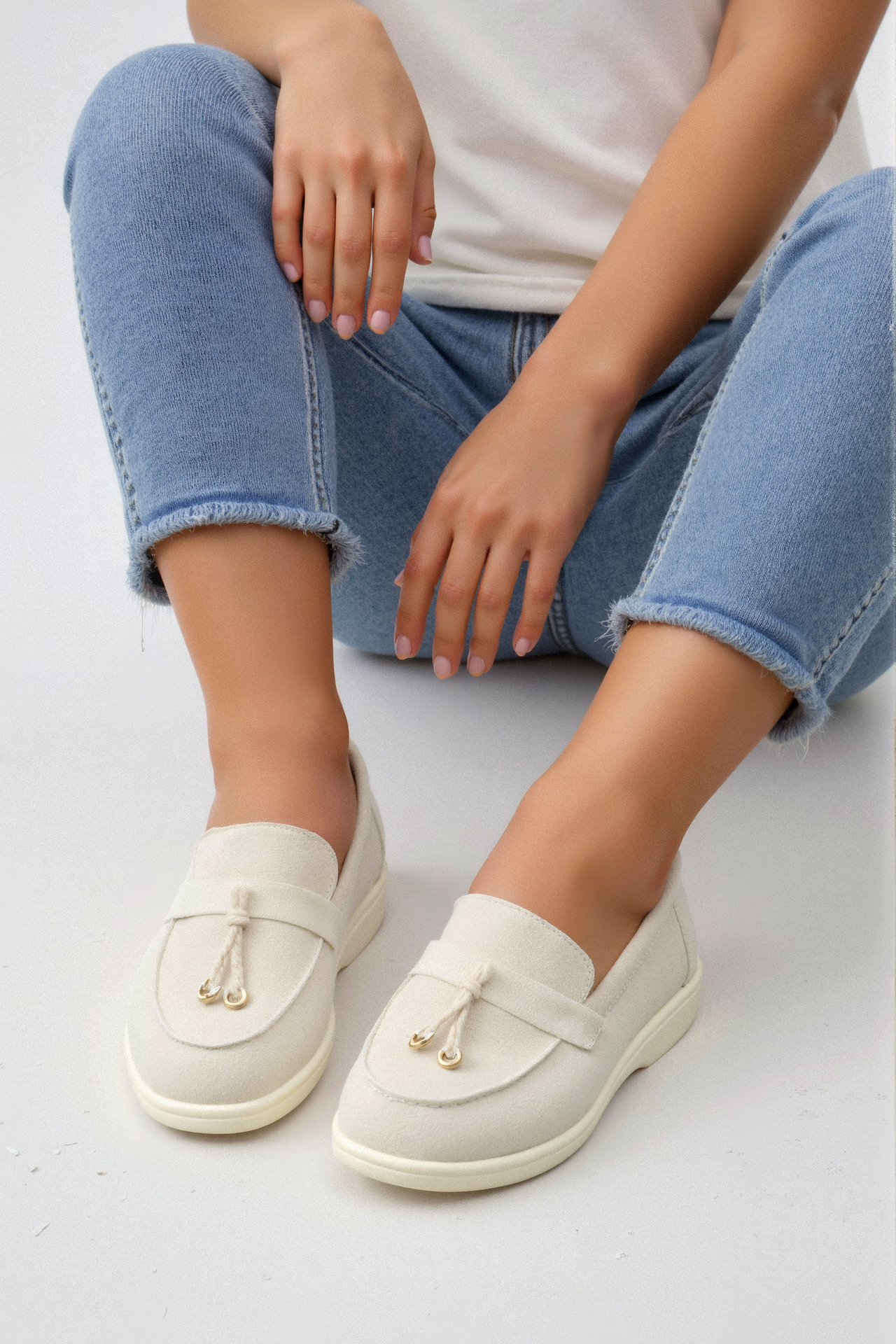 Old Money Casual Metallic Circle Decor Leren Loafers