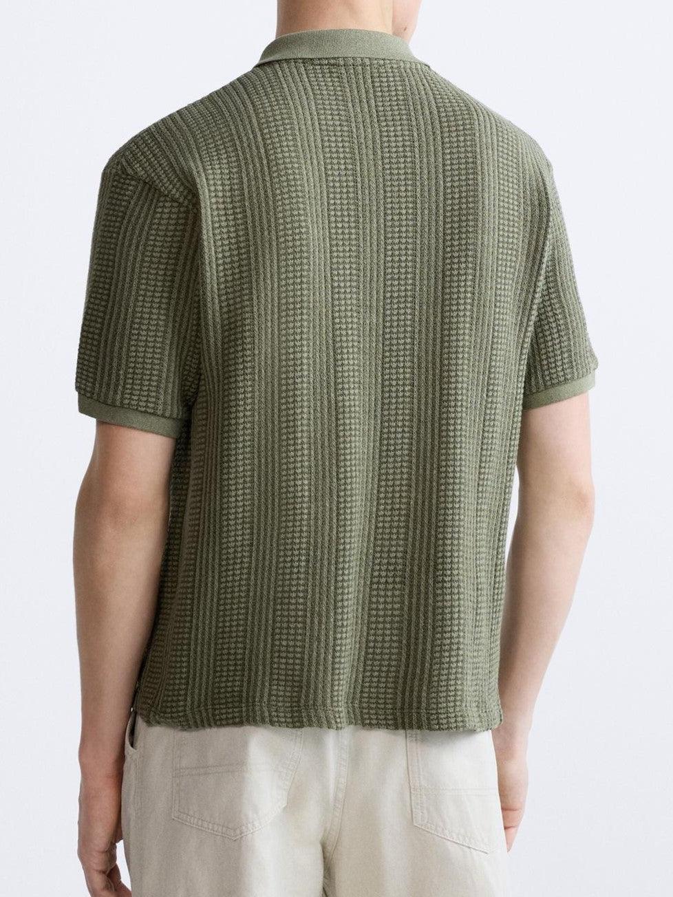 Old Money Uniek gestructureerd poloshirt met halve rits