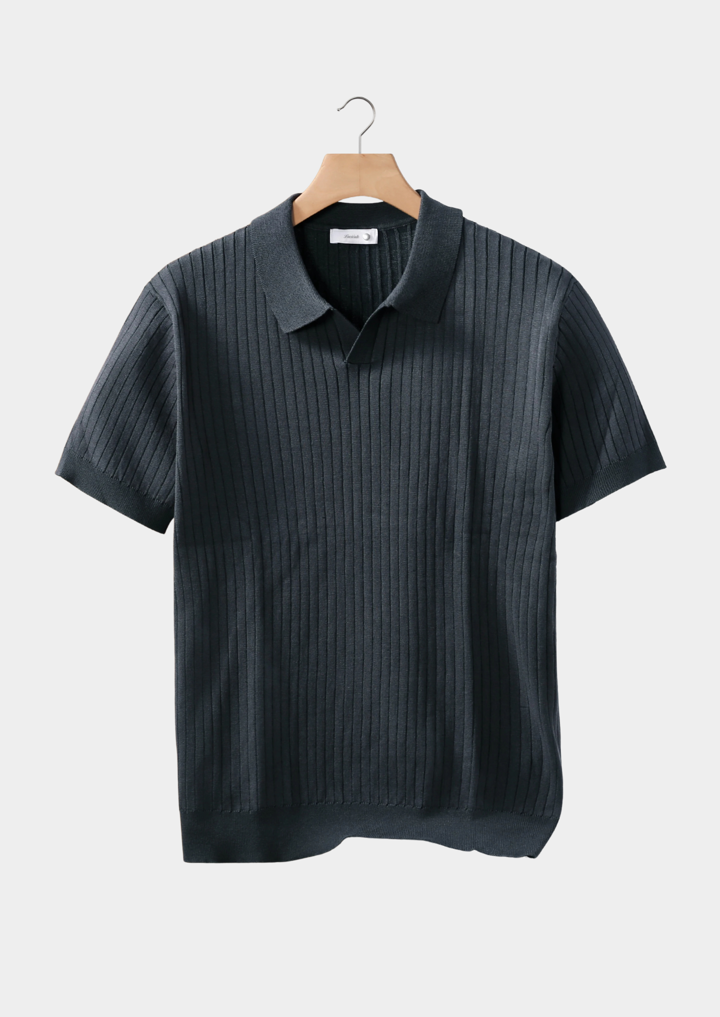DARK GRAY RIBBED BUTTONLESS POLO