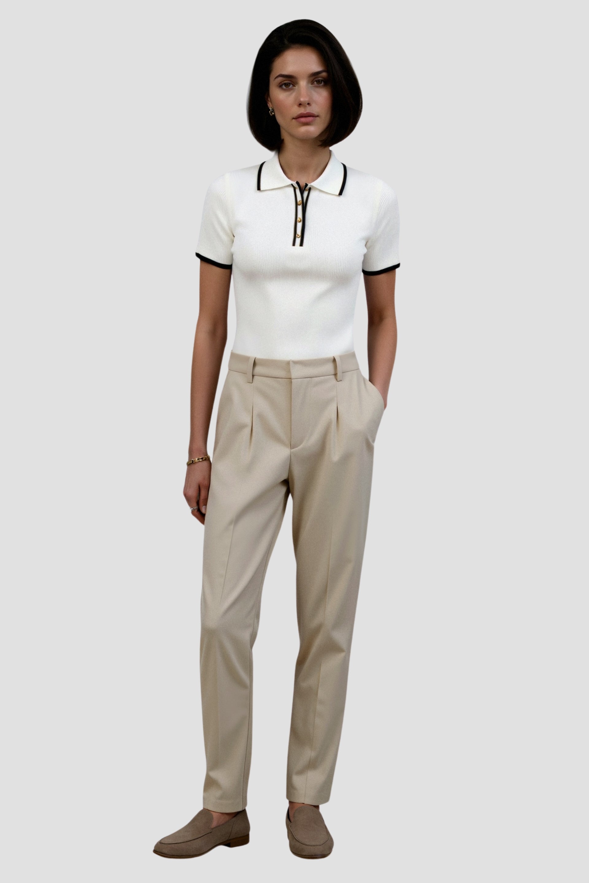 Old Money Contrast Elegant Trim Kraag Slim Button Up Polo T-shirt 