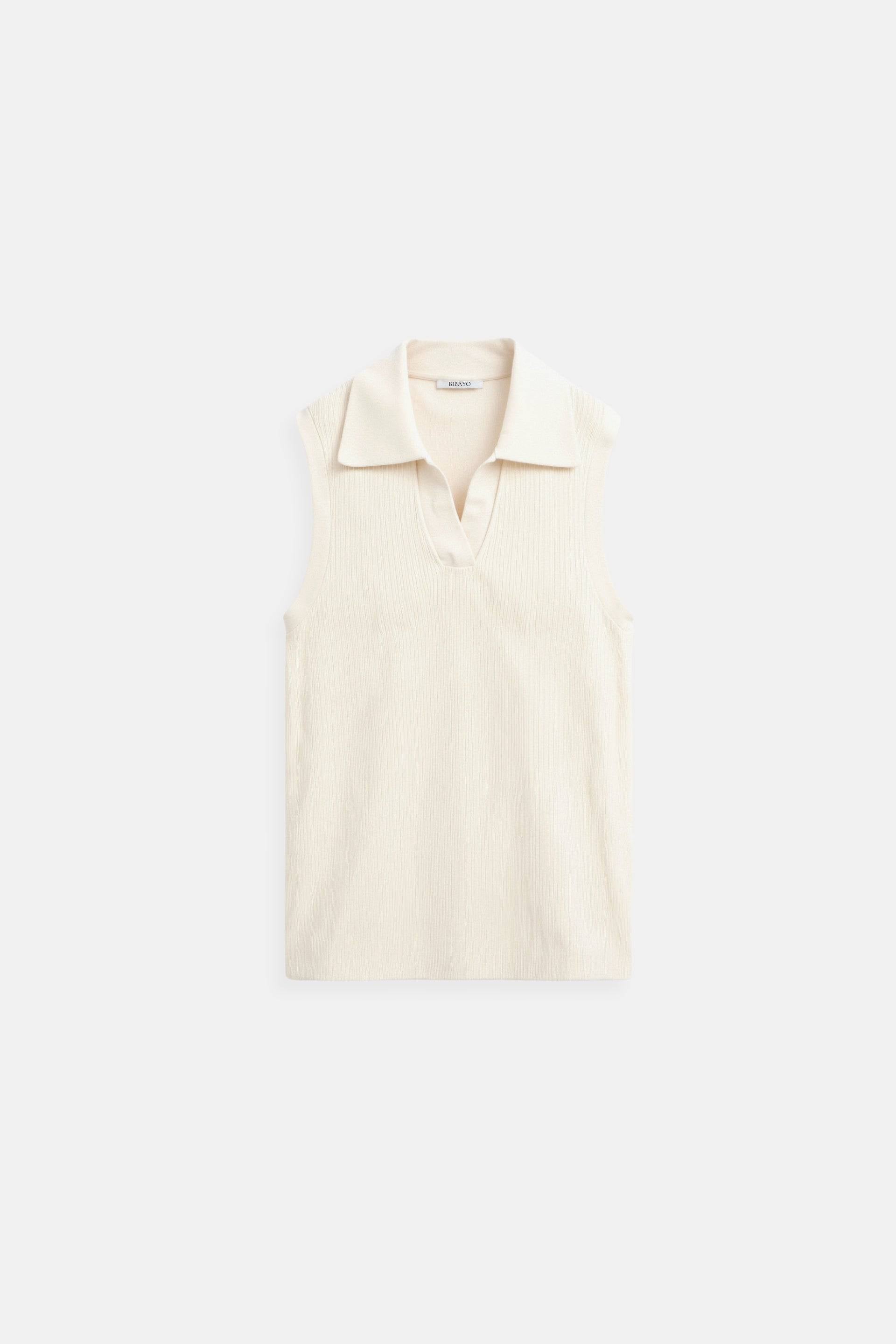 Old Money Mouwloos, eenvoudig, effen, slankvallend topje met kraag