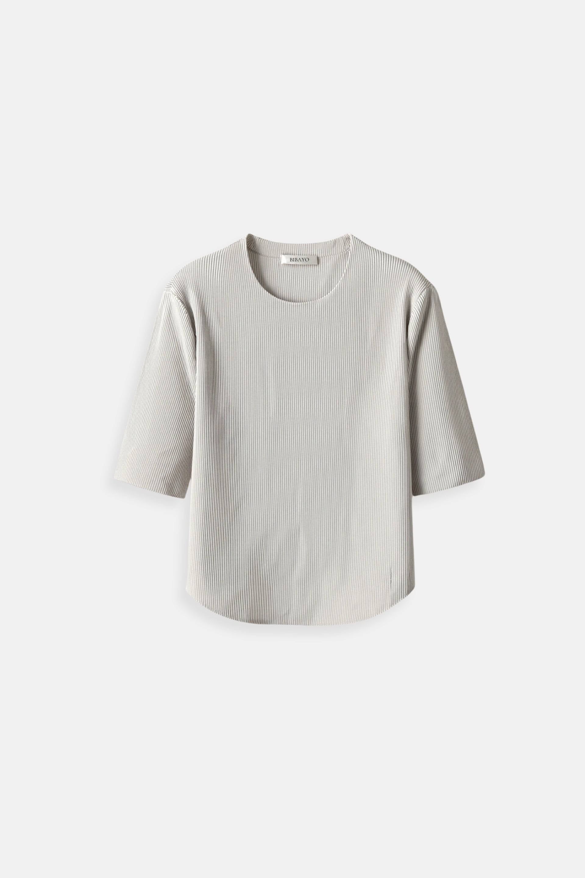 Elegante damesblouse met boothals en textuur van Old Money met halve mouwen 