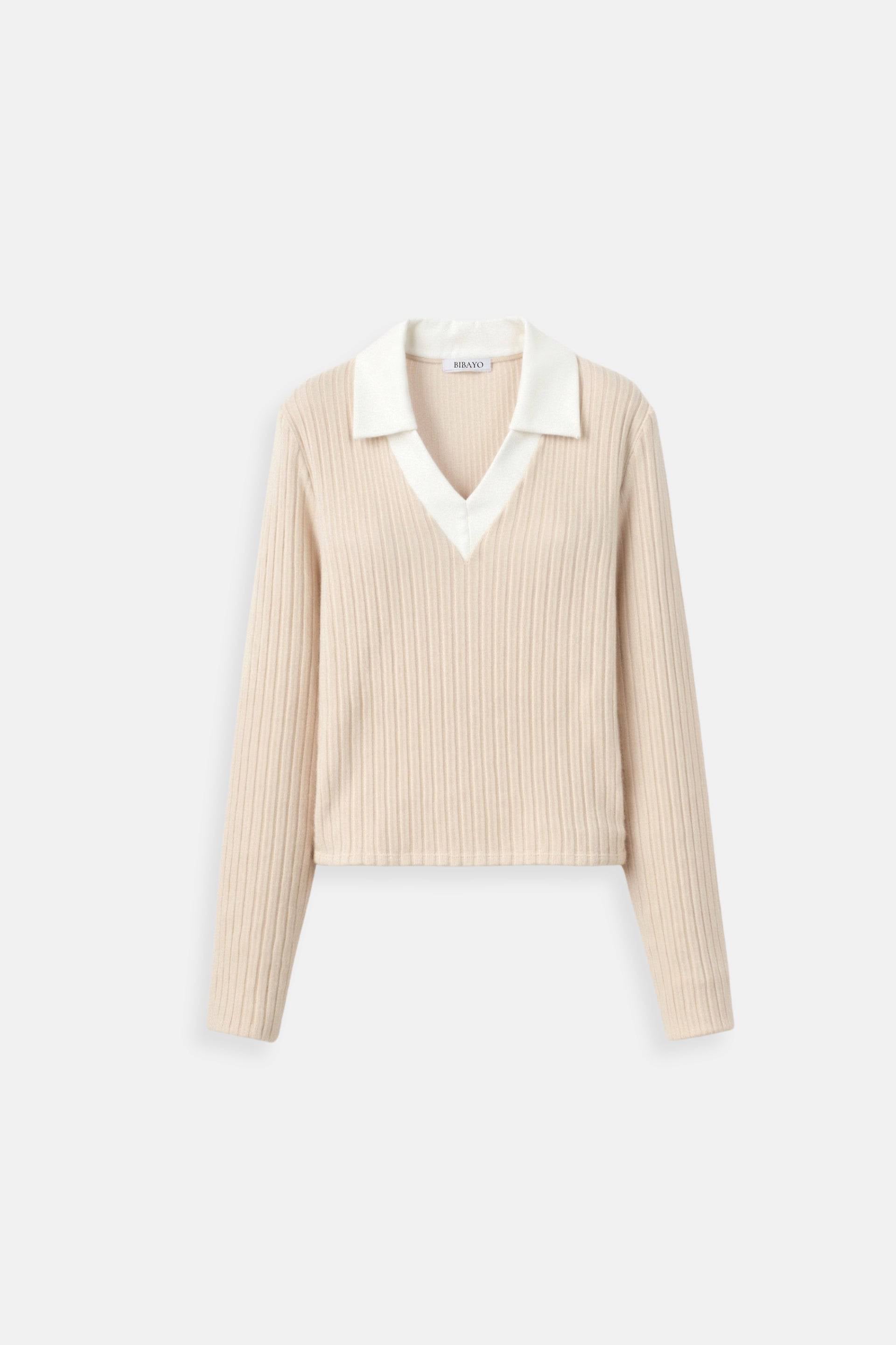 Old Money gebreide wollen slanke ribgebreide polotrui