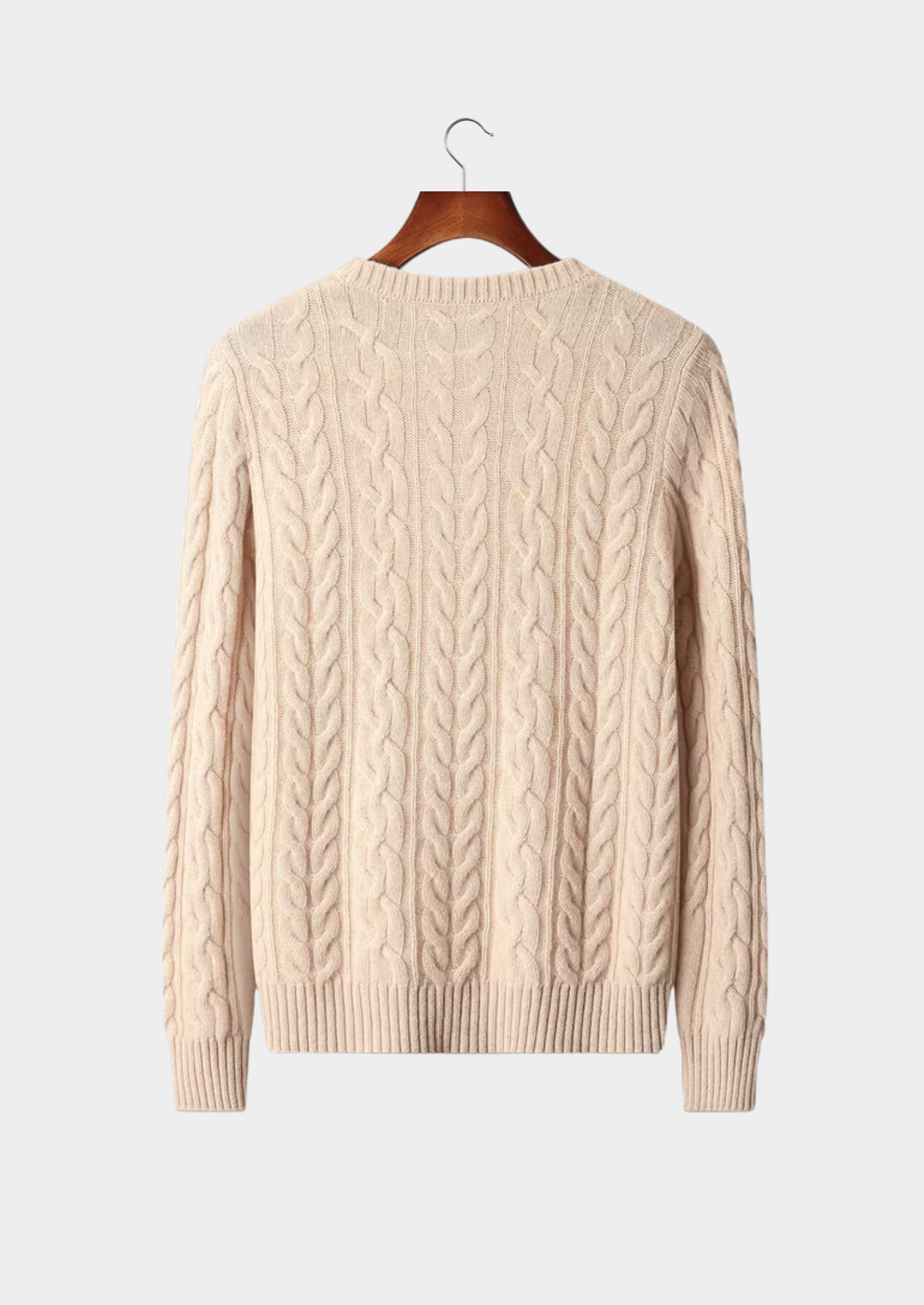 PURE EXTRA-FINE MERINO WOOL CABLE KNIT CREWNECK