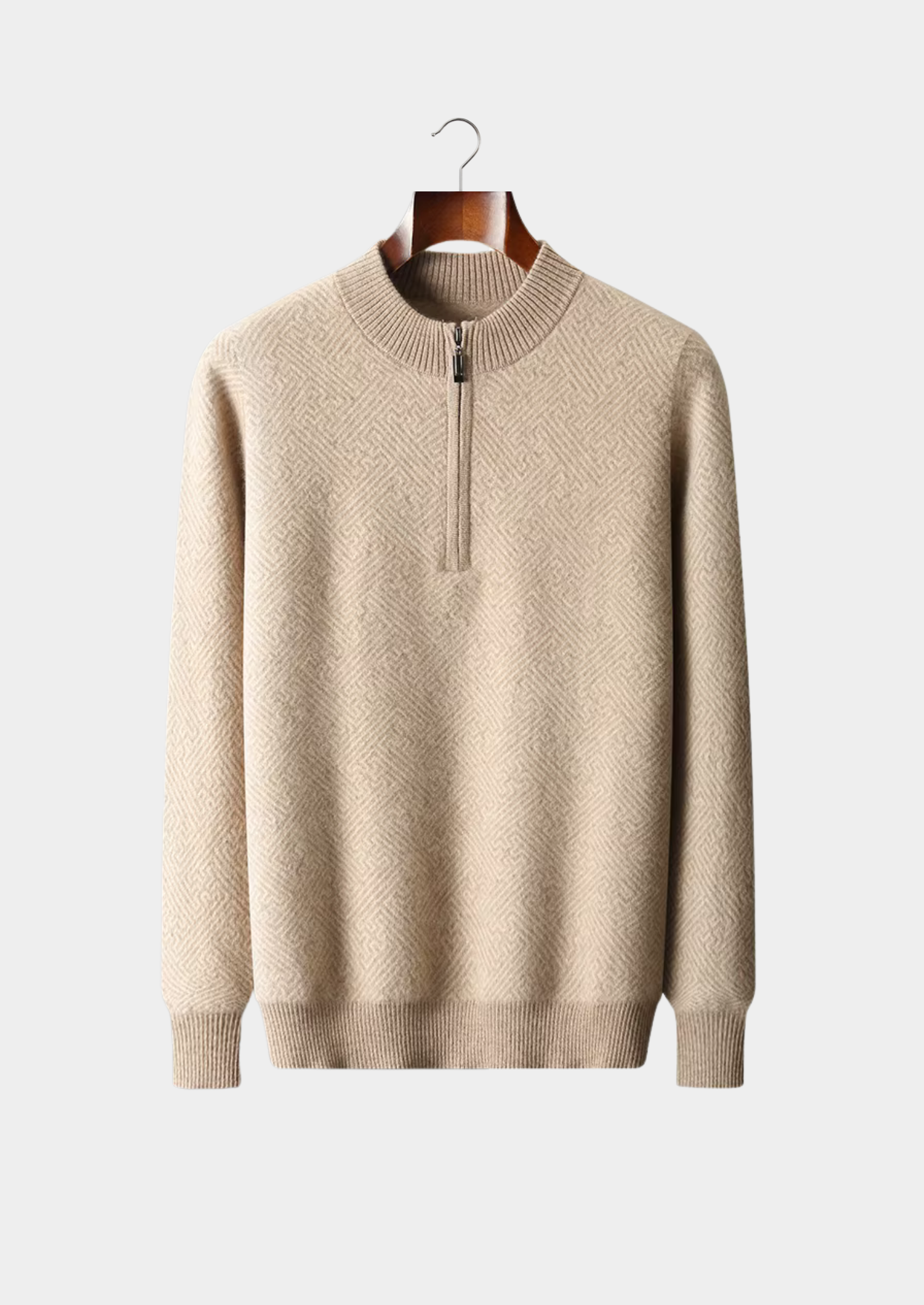 PREMIUM CASHMERE PATTERNED HALF-ZIP SWEATER