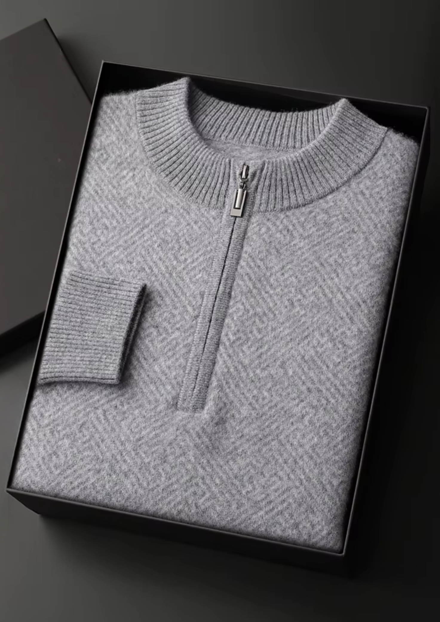 PREMIUM CASHMERE PATTERNED HALF-ZIP SWEATER