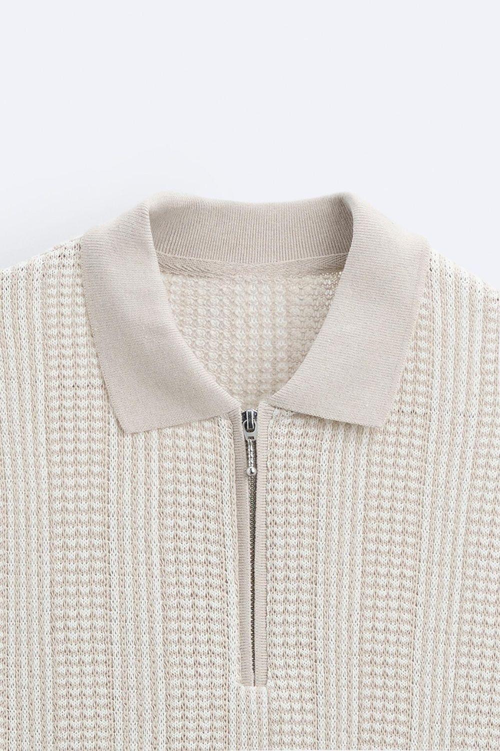 Old Money Uniek gestructureerd poloshirt met halve rits