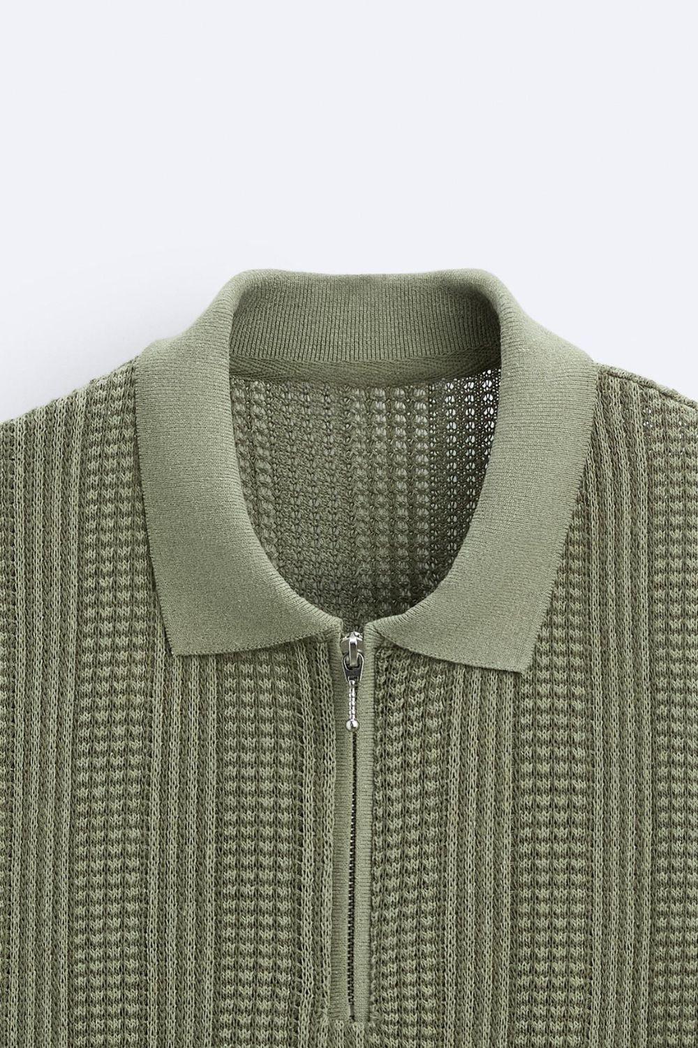 Old Money Uniek gestructureerd poloshirt met halve rits