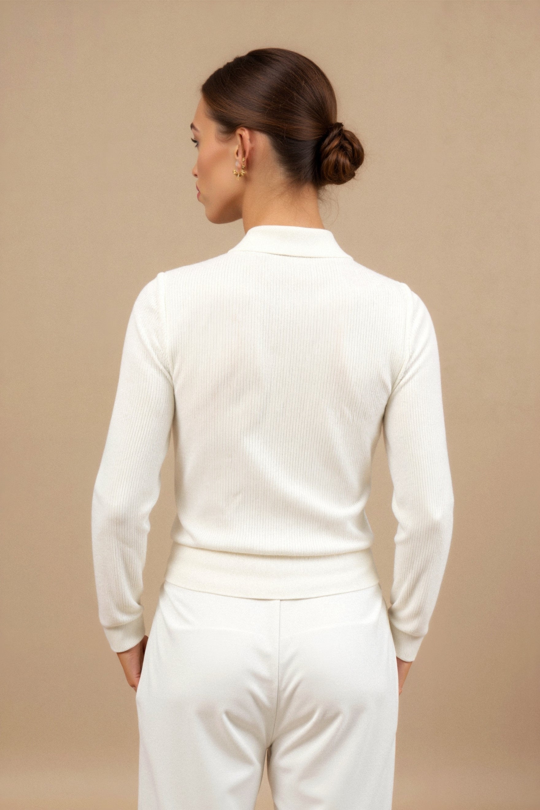 Old Money Elegant poloshirt met lange mouwen, effen kraag en ribbels