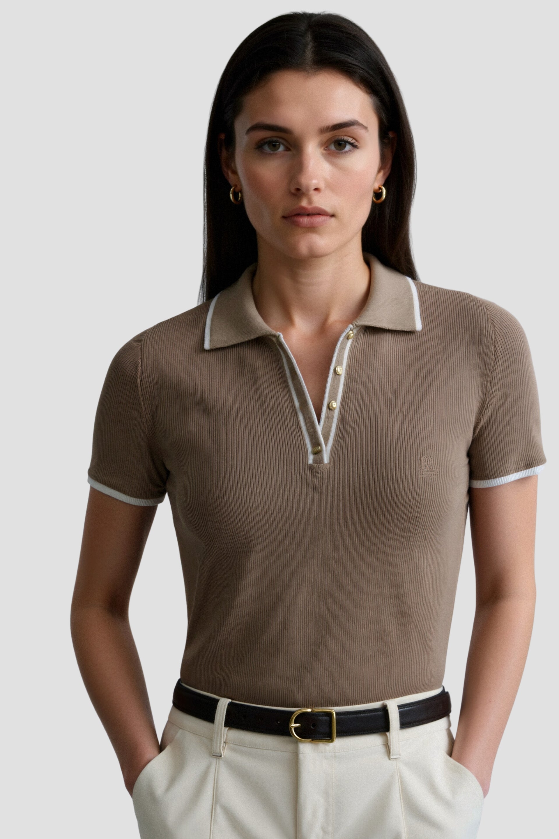 Old Money Contrast Elegant Trim Kraag Slim Button Up Polo T-shirt 