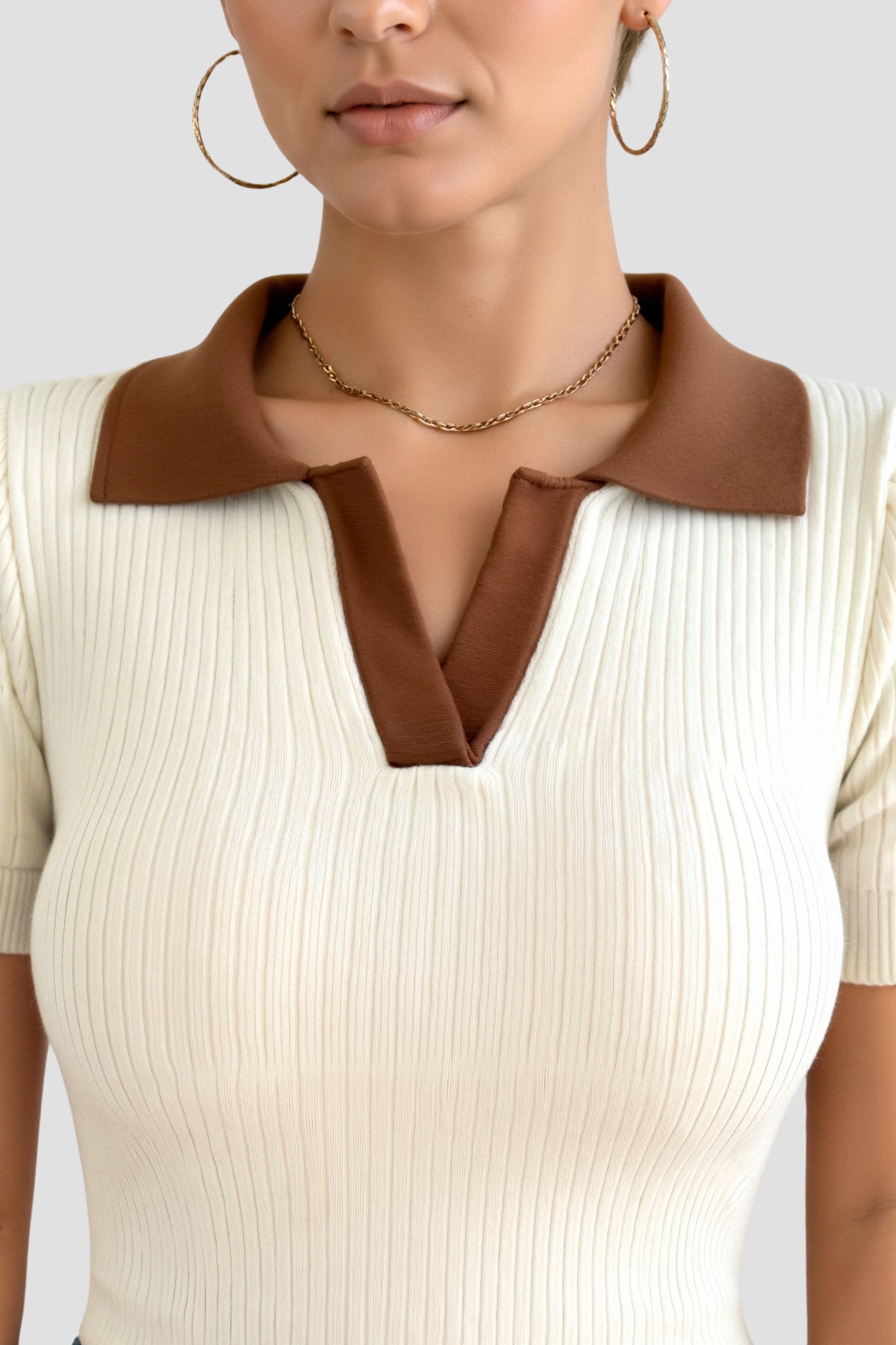 Old Money Casual Polo Color Block Gebreide Top met Inkepingenkraag 